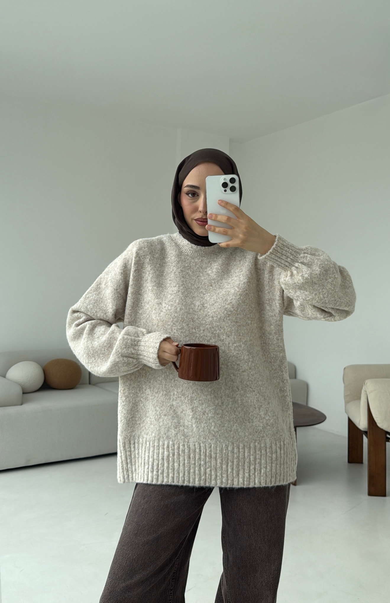 Balon Kol Yumuşak Kazak Bej