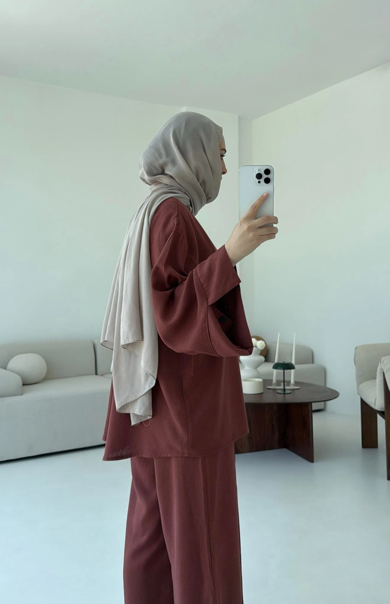 Düğmeli Kimono Takım Kiremit