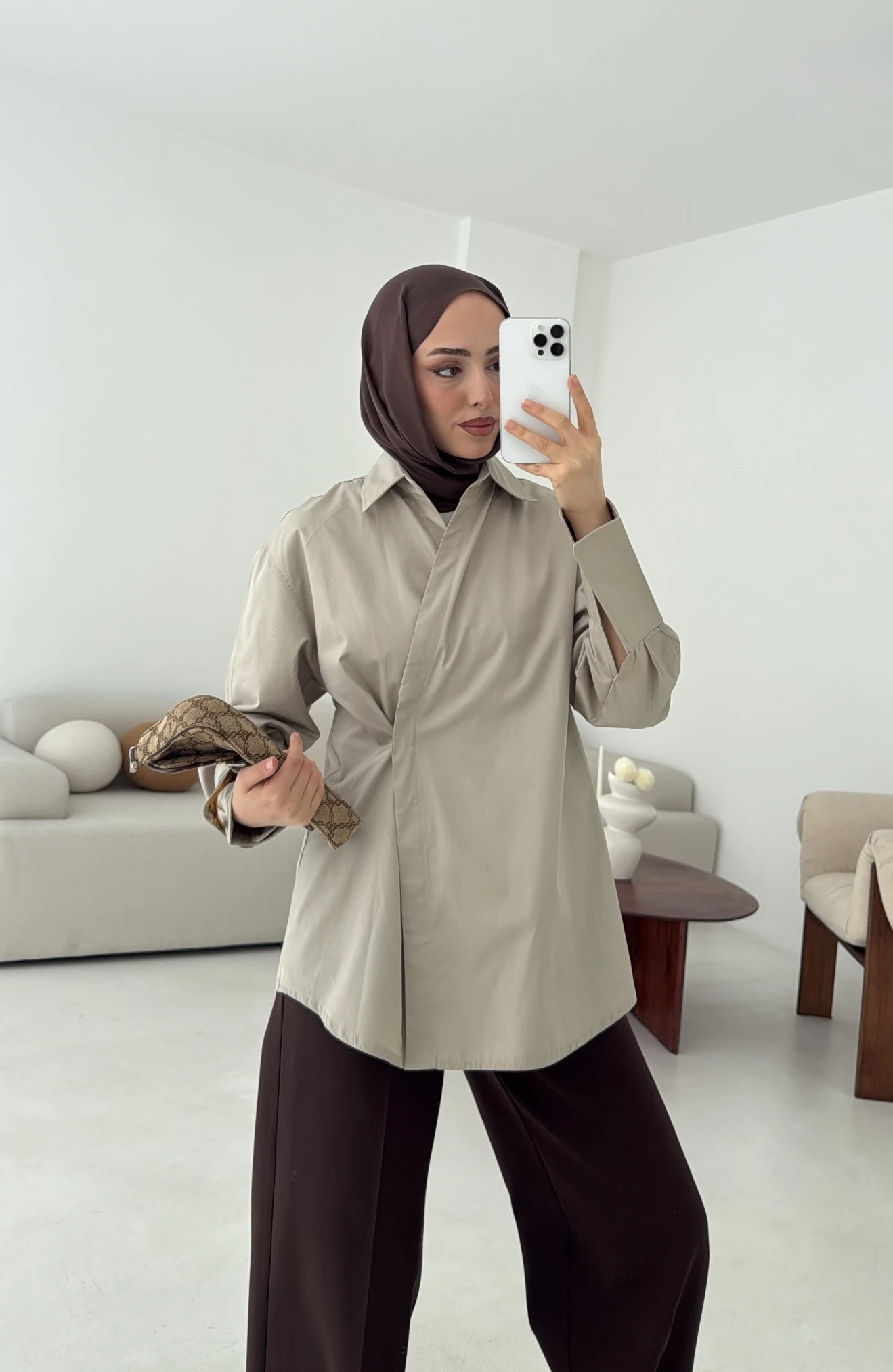 Yandan Düğmeli Gömlek Taş