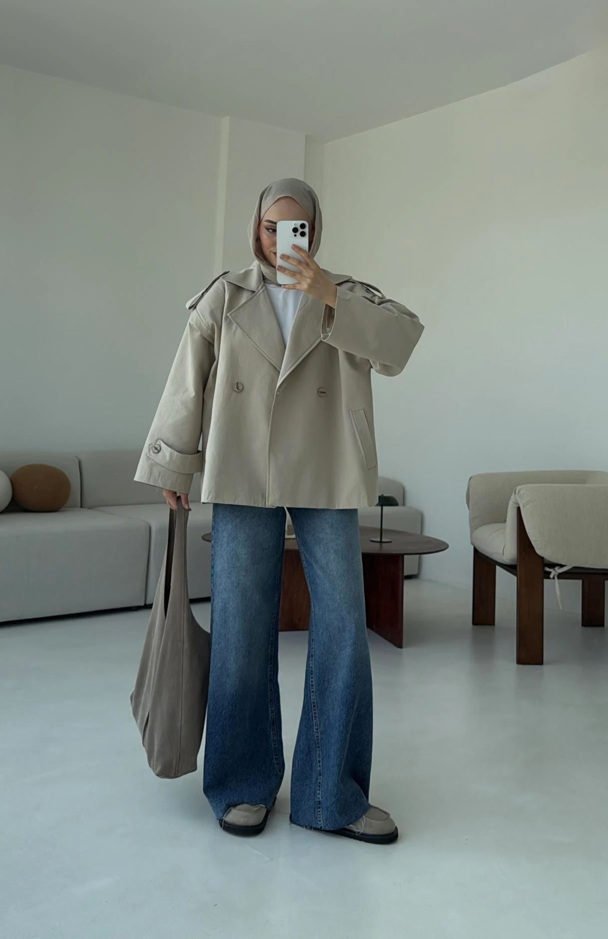 Vatkalı Kısa Trençkot Taş