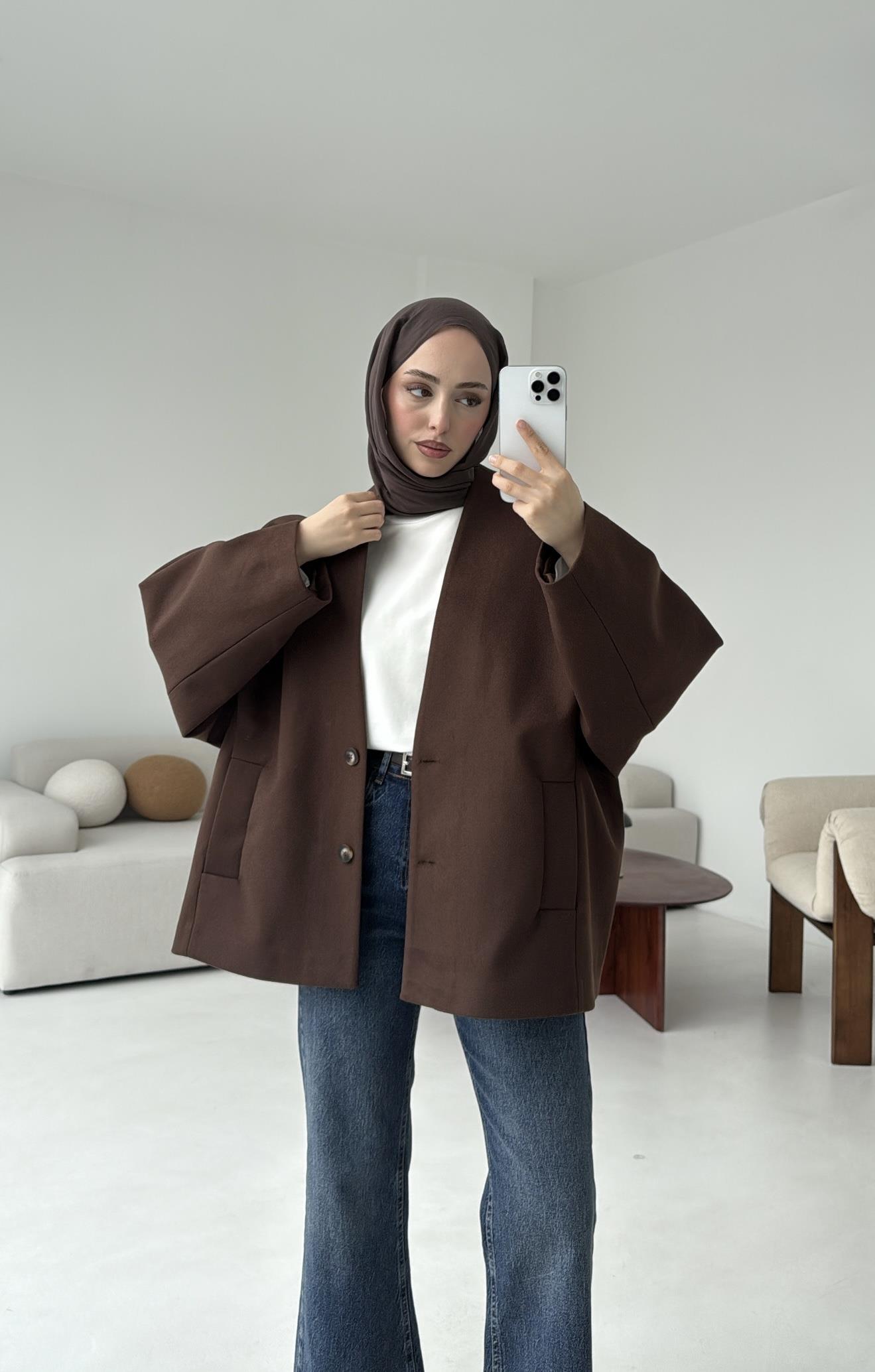 Soft Oversize Kaşe Kaban Kahve