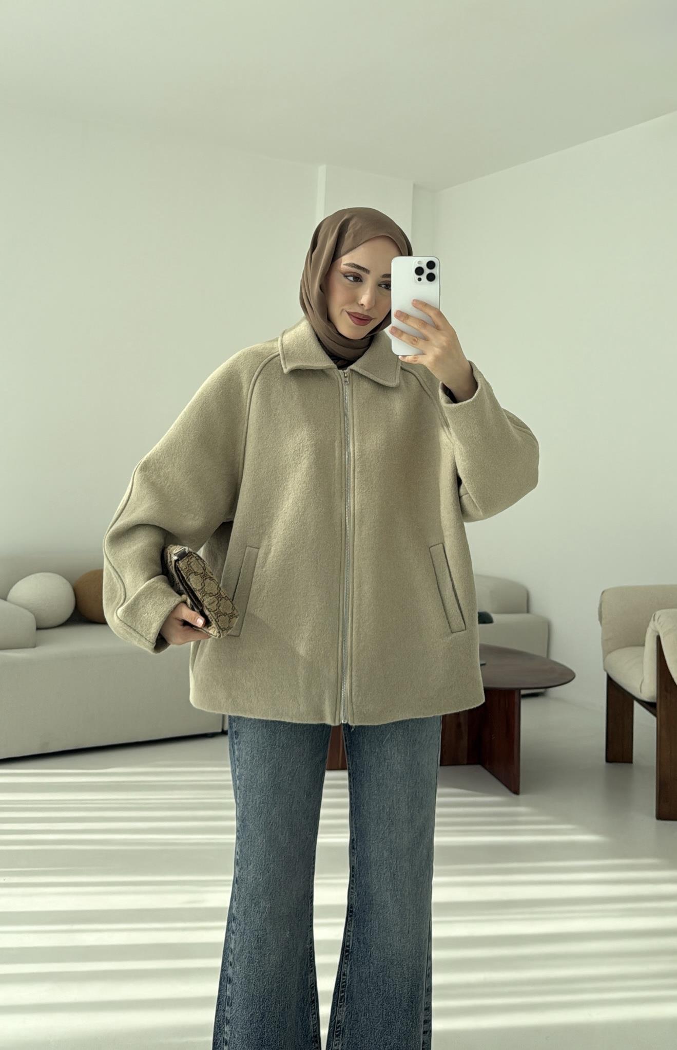 Fermuarlı Premıum Kece Ceket Küf Yeşili