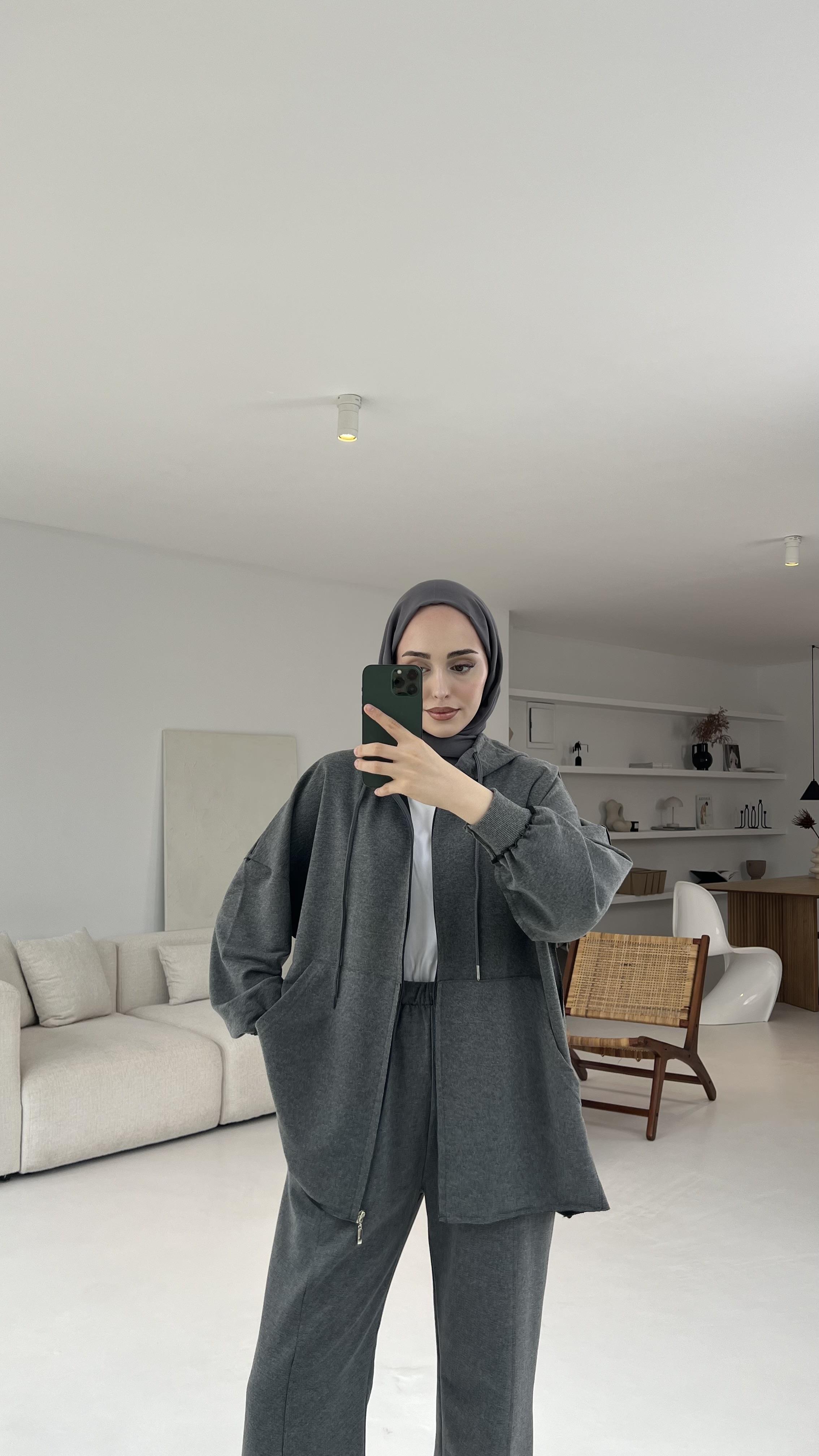 Fermuarlı Dikişsiz Takım Koyu Gri