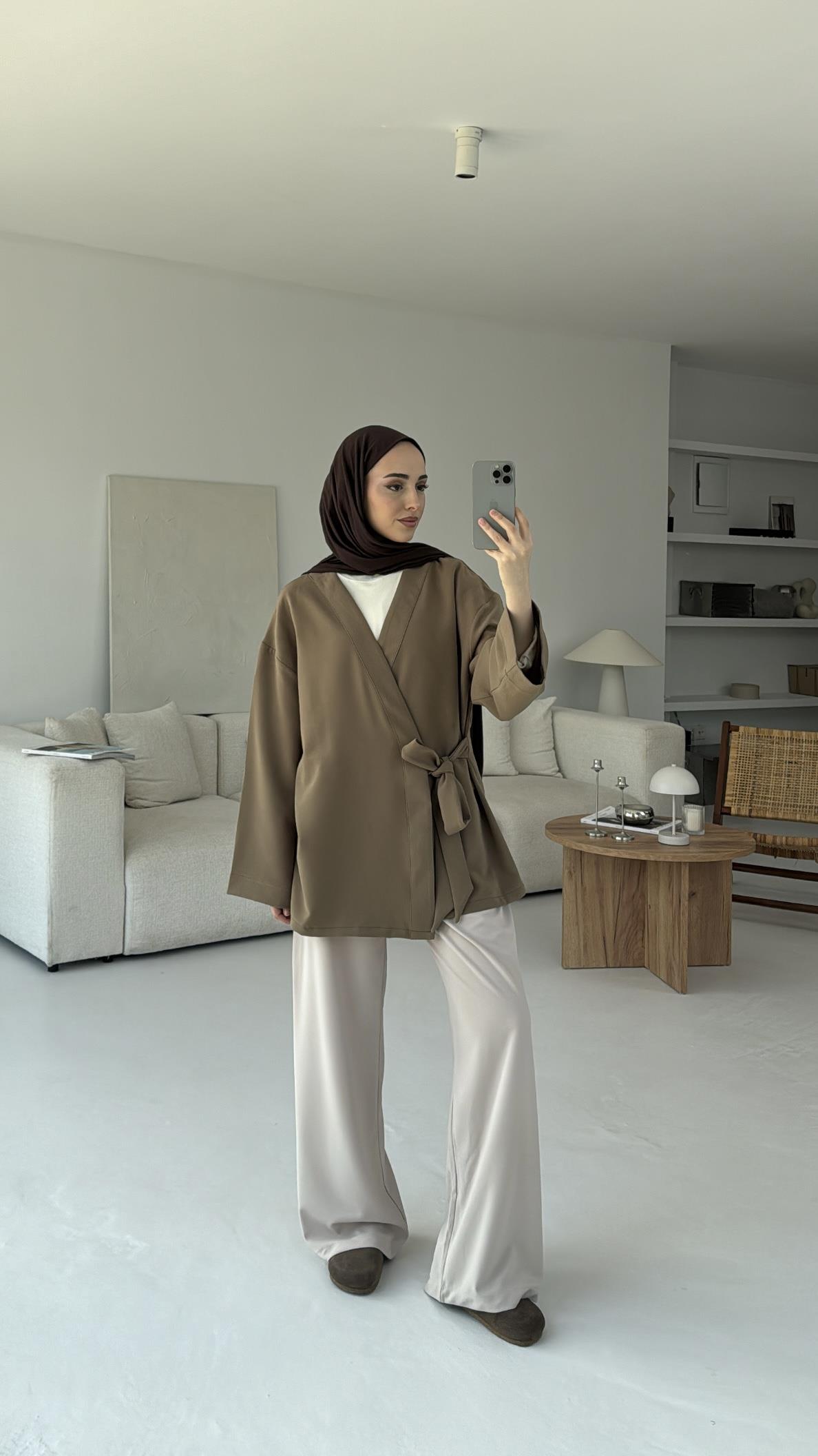 Krep Yandan Bağlama Kimono Yeşil