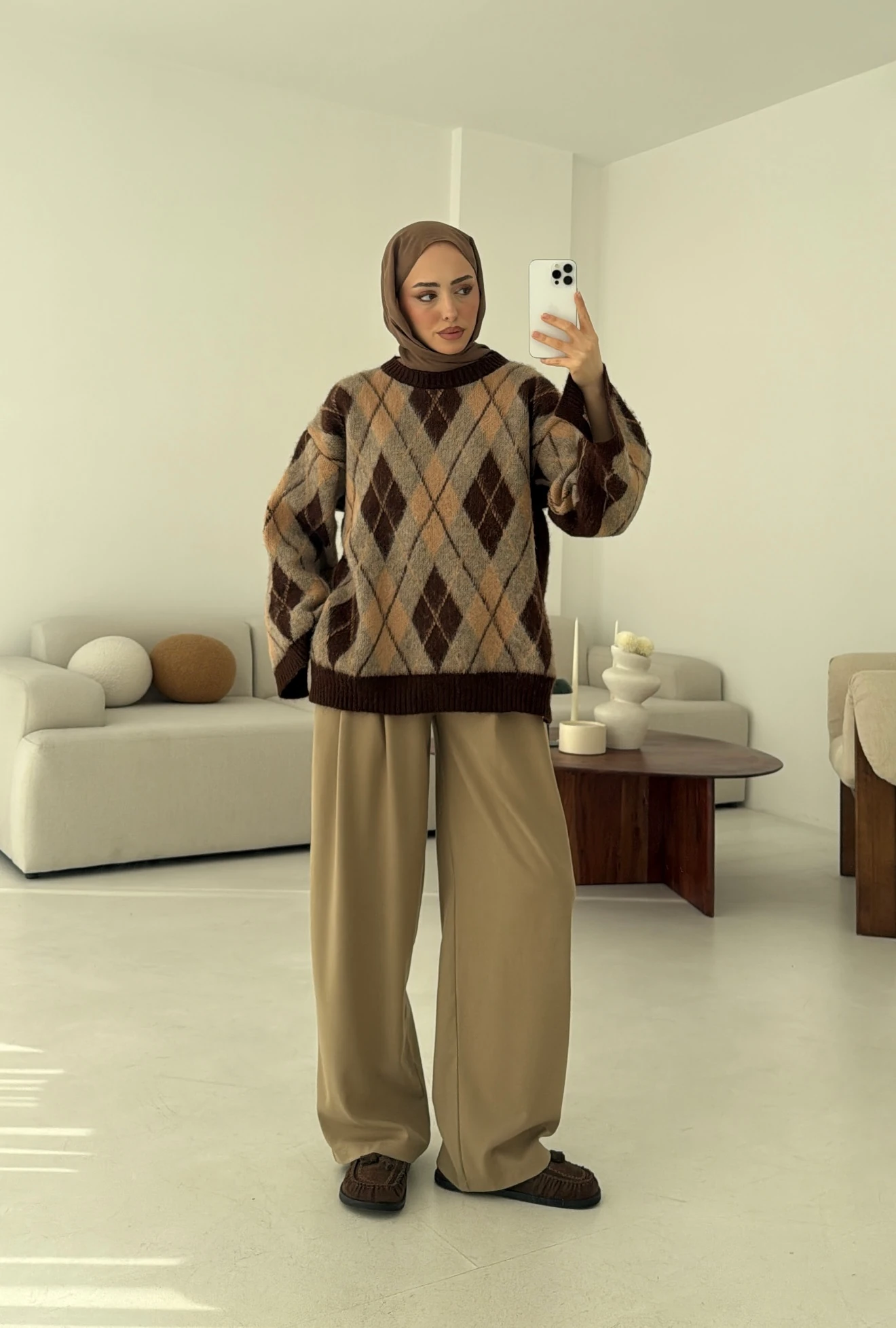 Kolu Yırtmaç Detay Tasarım Kazak Kahve