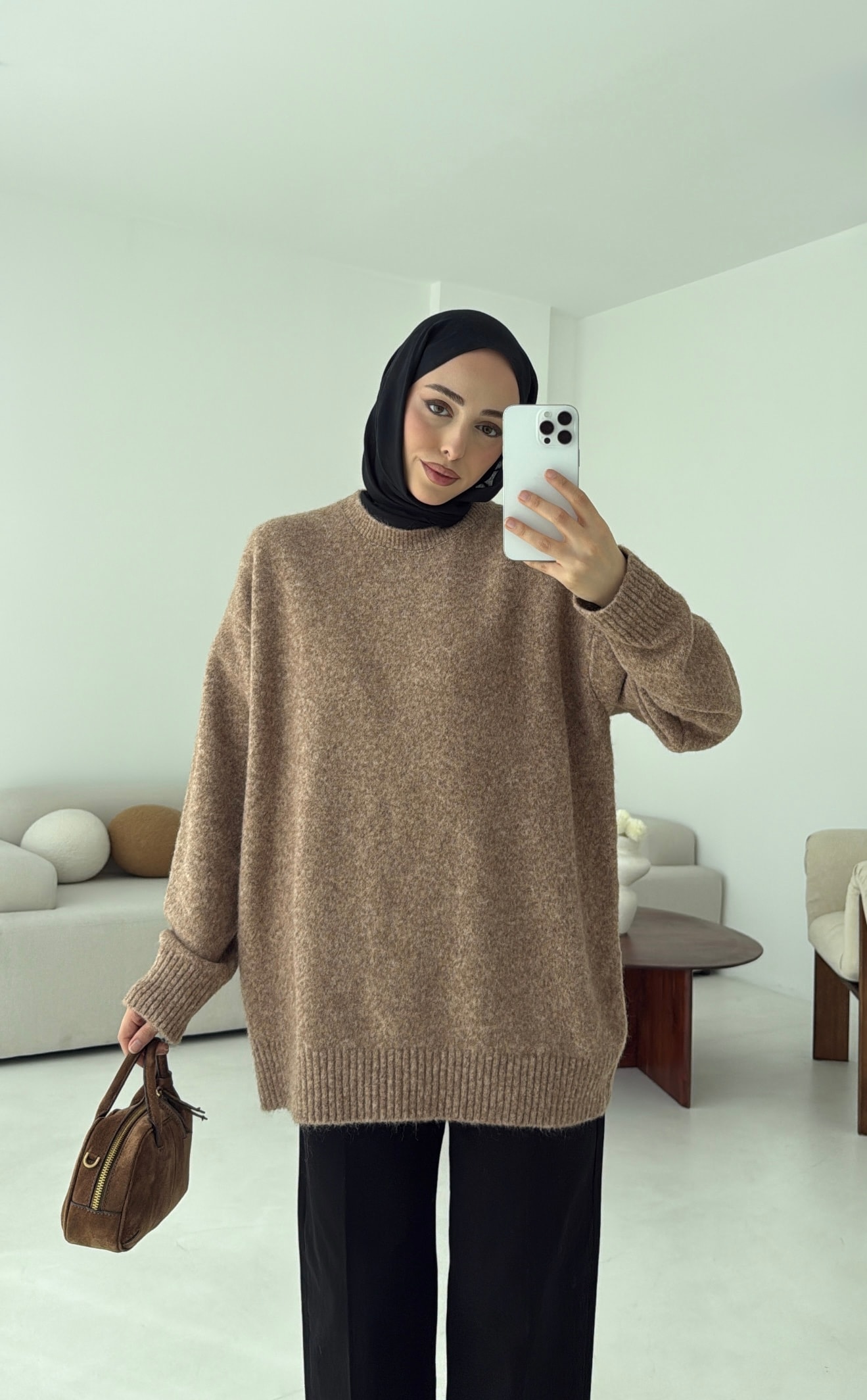 Düz Triko Kazak Camel