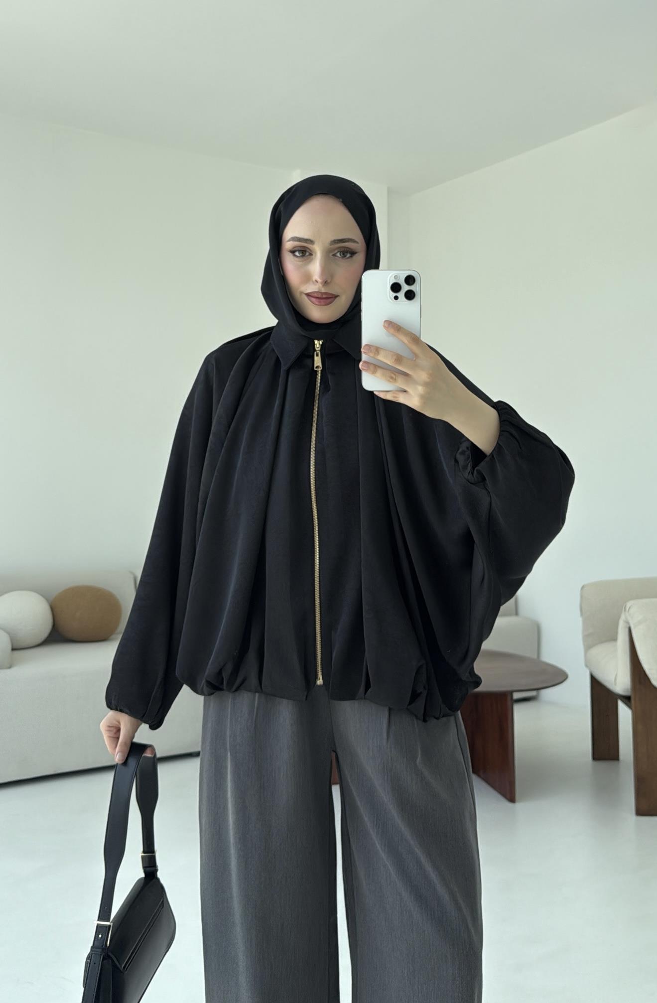 Bomber Saten Ceket Siyah