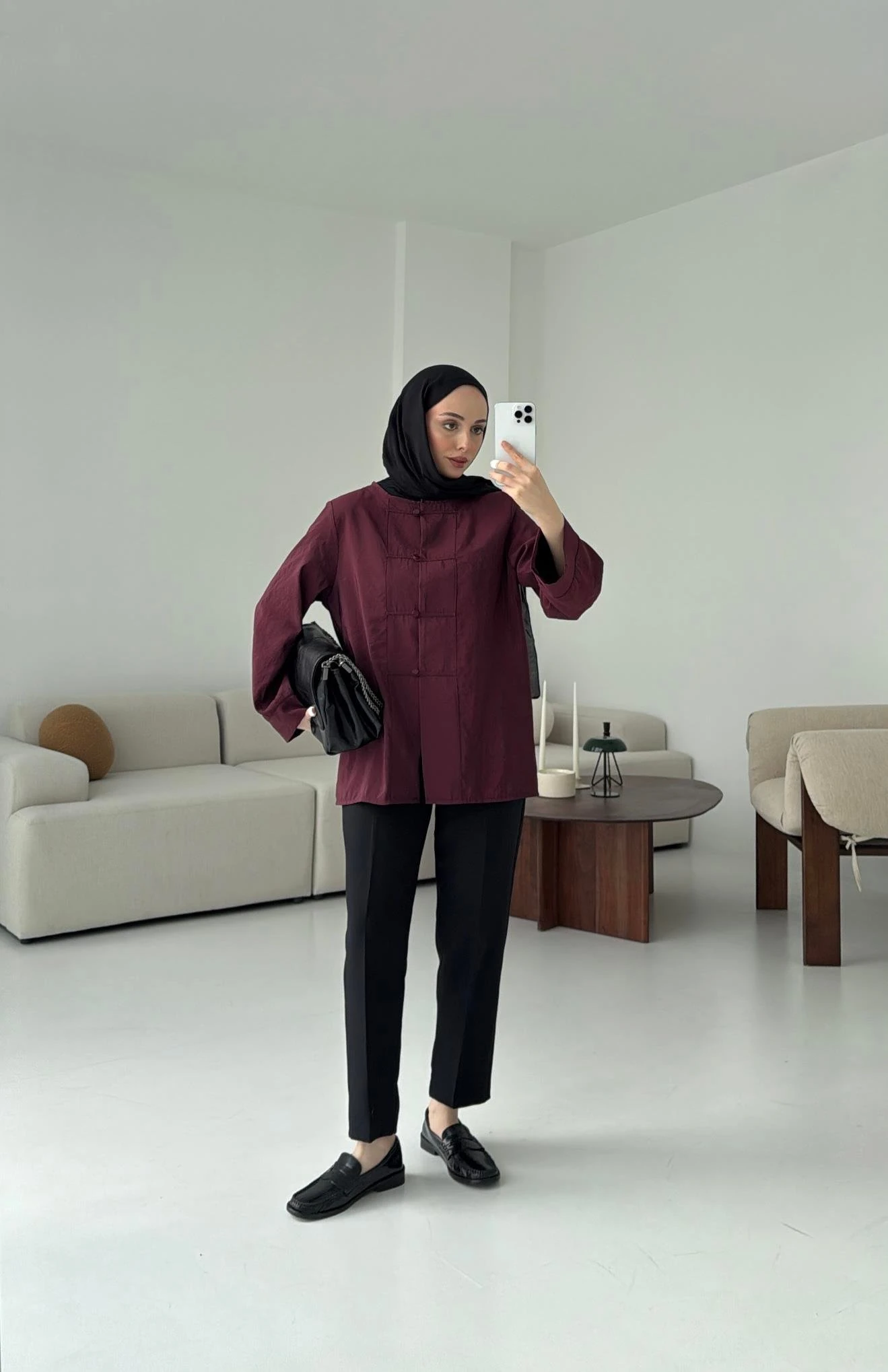 Bordo Düğme Detay Gömlek