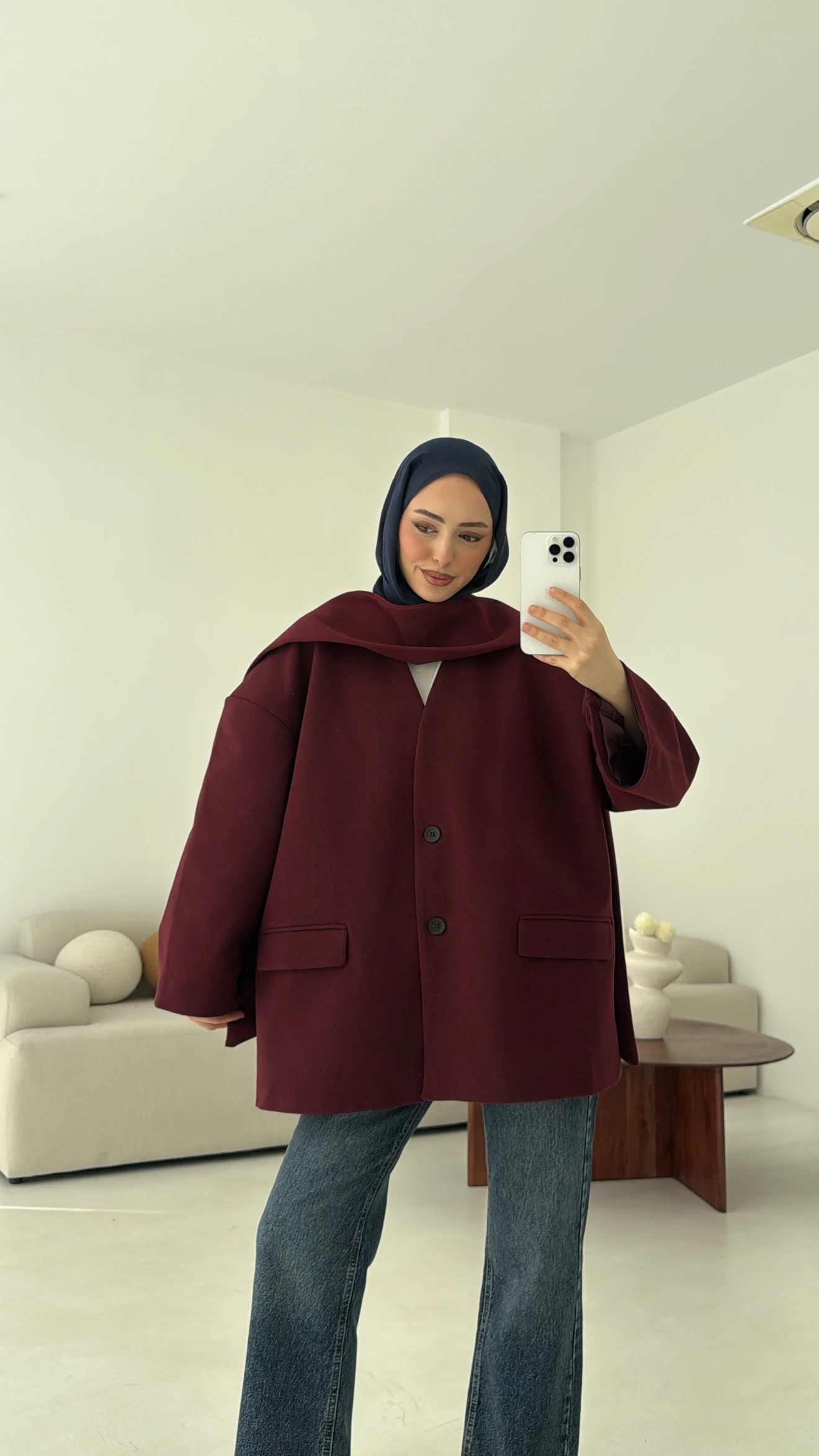 Düşük Omuz Atkılı Kaşe Ceket Bordo