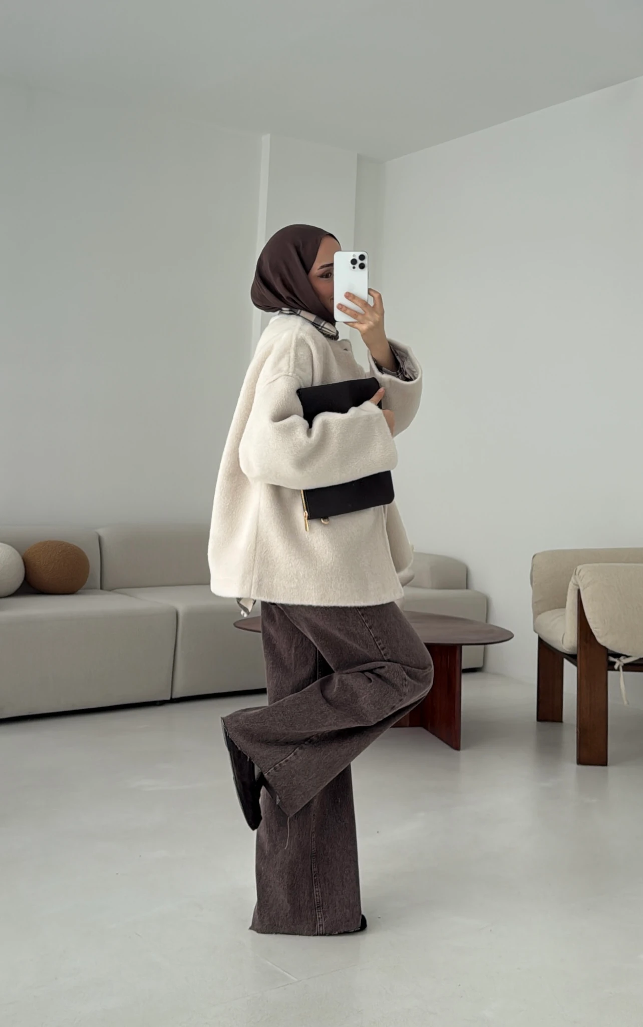 Gizli Düğmeli Kaban Bej