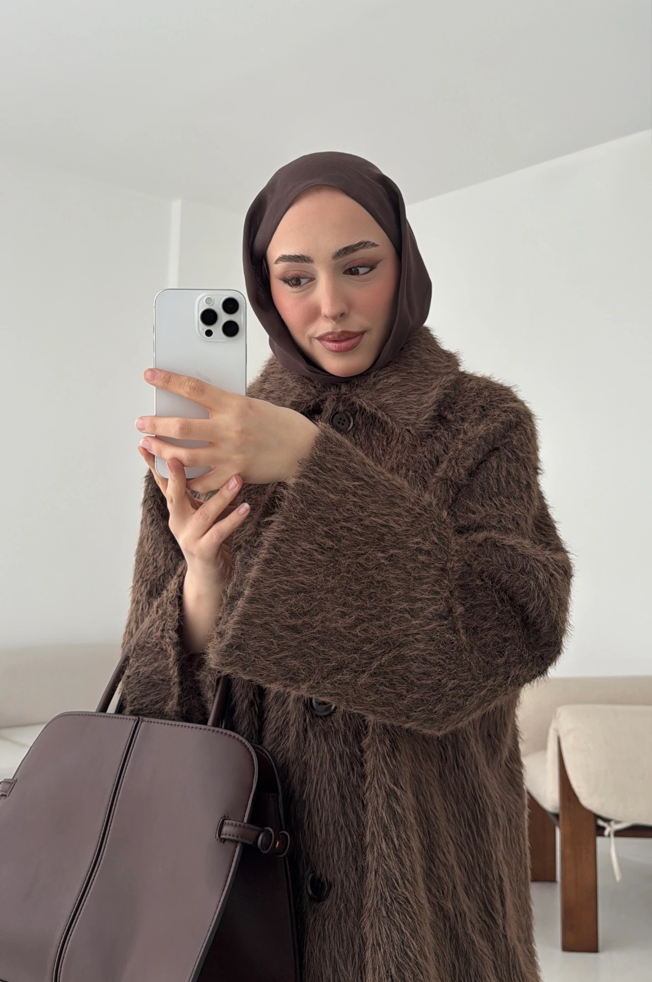 Mohair Reglan Kol Kaban Kahve