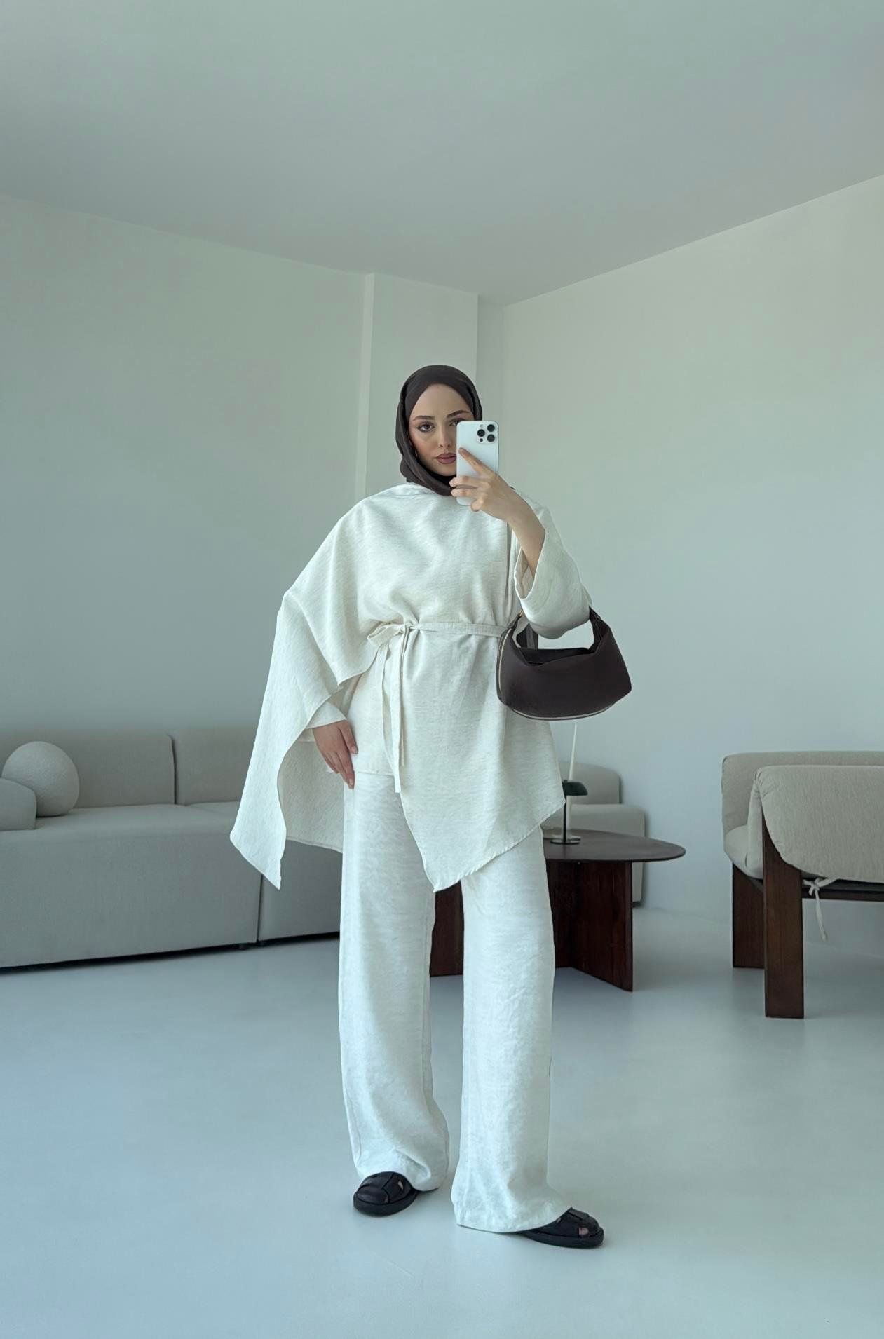 Fular Detay Tunik Takım Natural