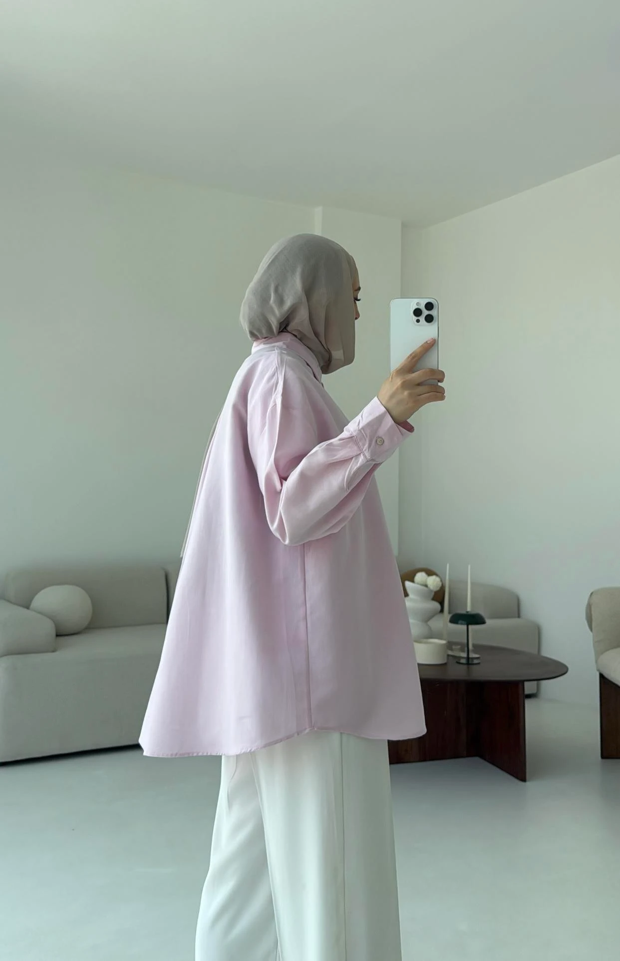 Basic Oversize  Keten Gömlek Pembe