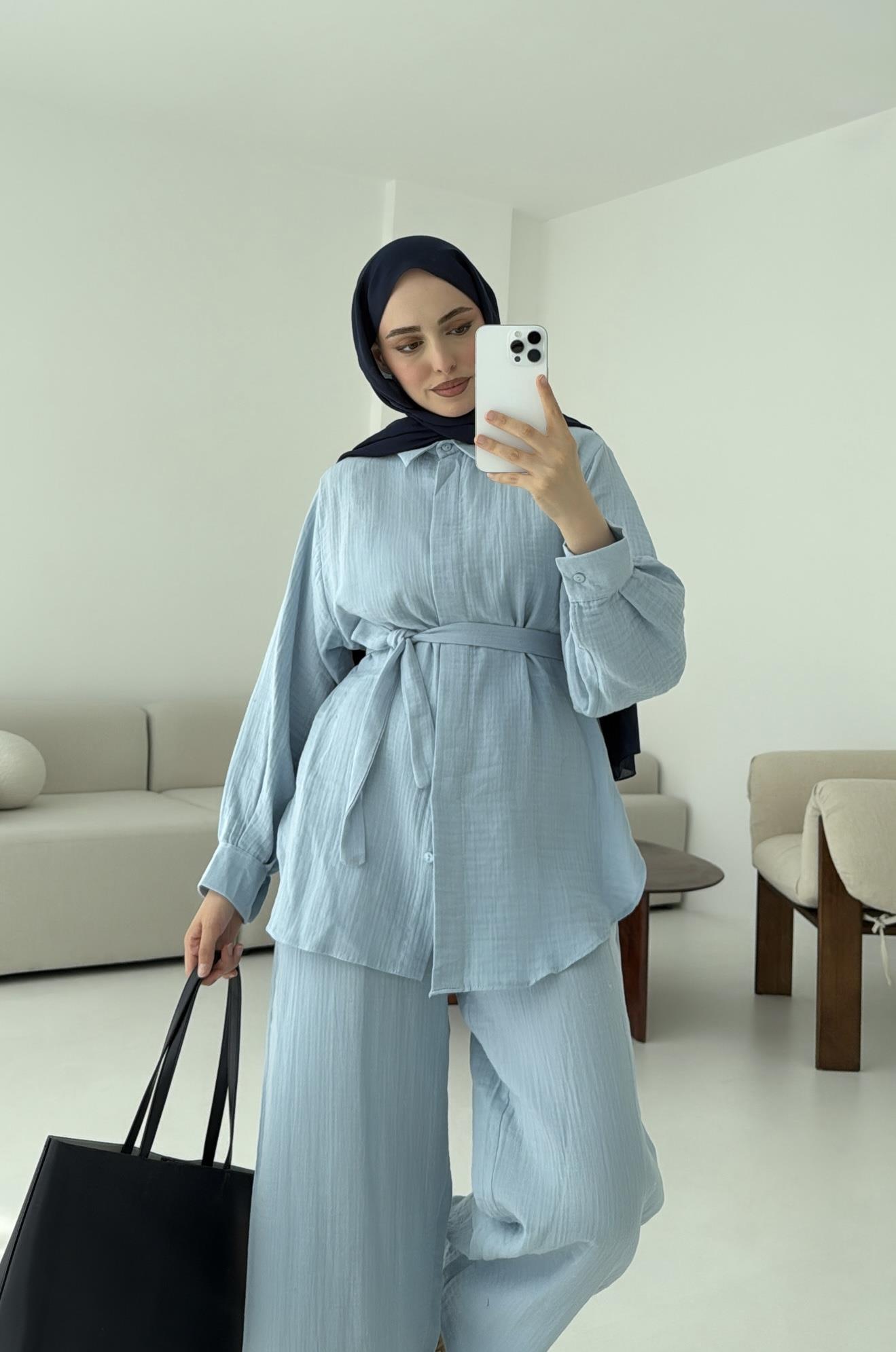Müslin Gömleklİ Takım Bebe Mavi