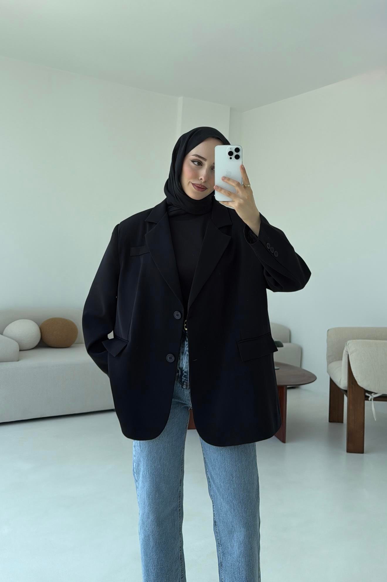 Çift Dügmeli Oversize Blazer Ceket Siyah