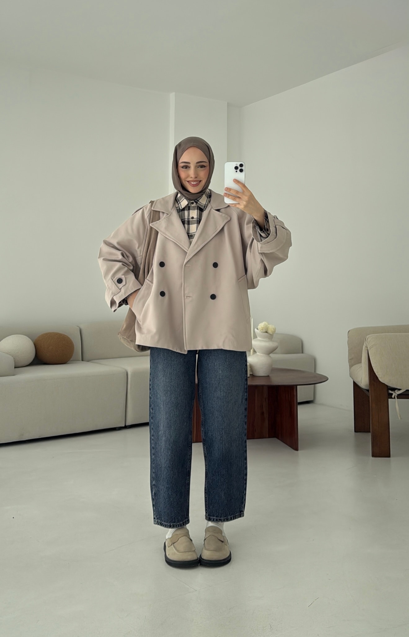 Geniş Kol Oversize Trençkot Taş