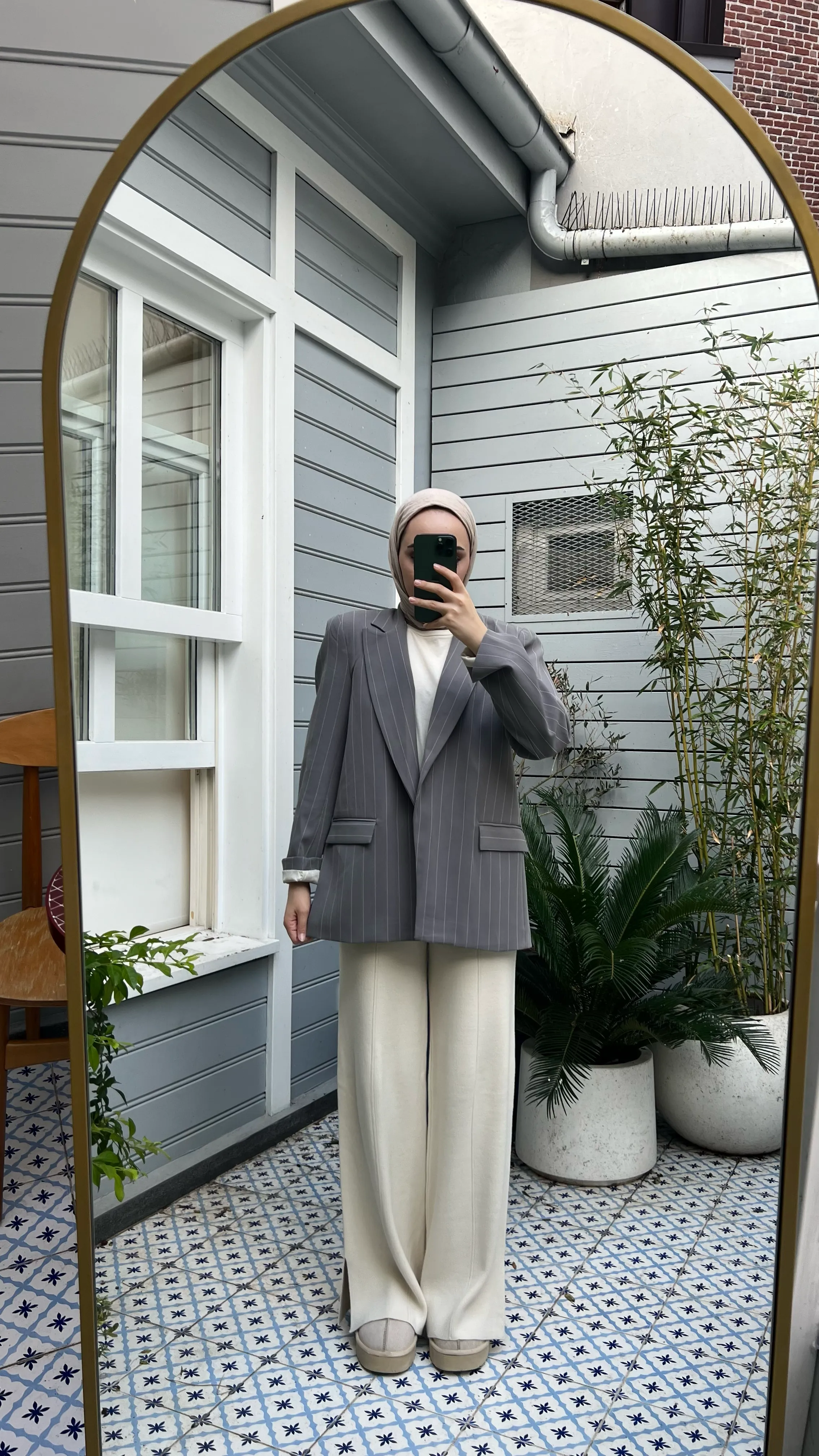 Antrasit Çizgili Blazer Ceket