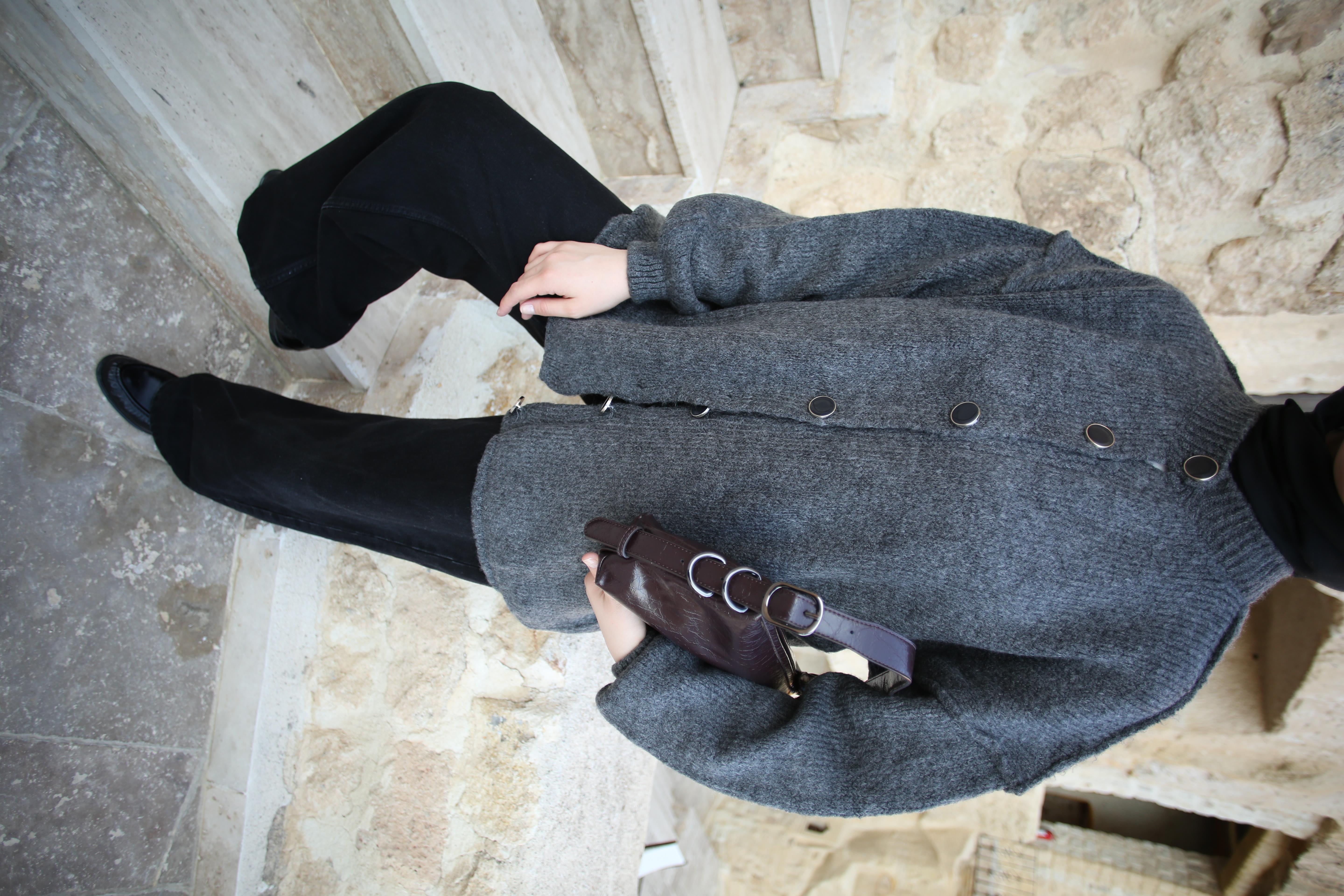 Düğmeli Triko Hırka Gri