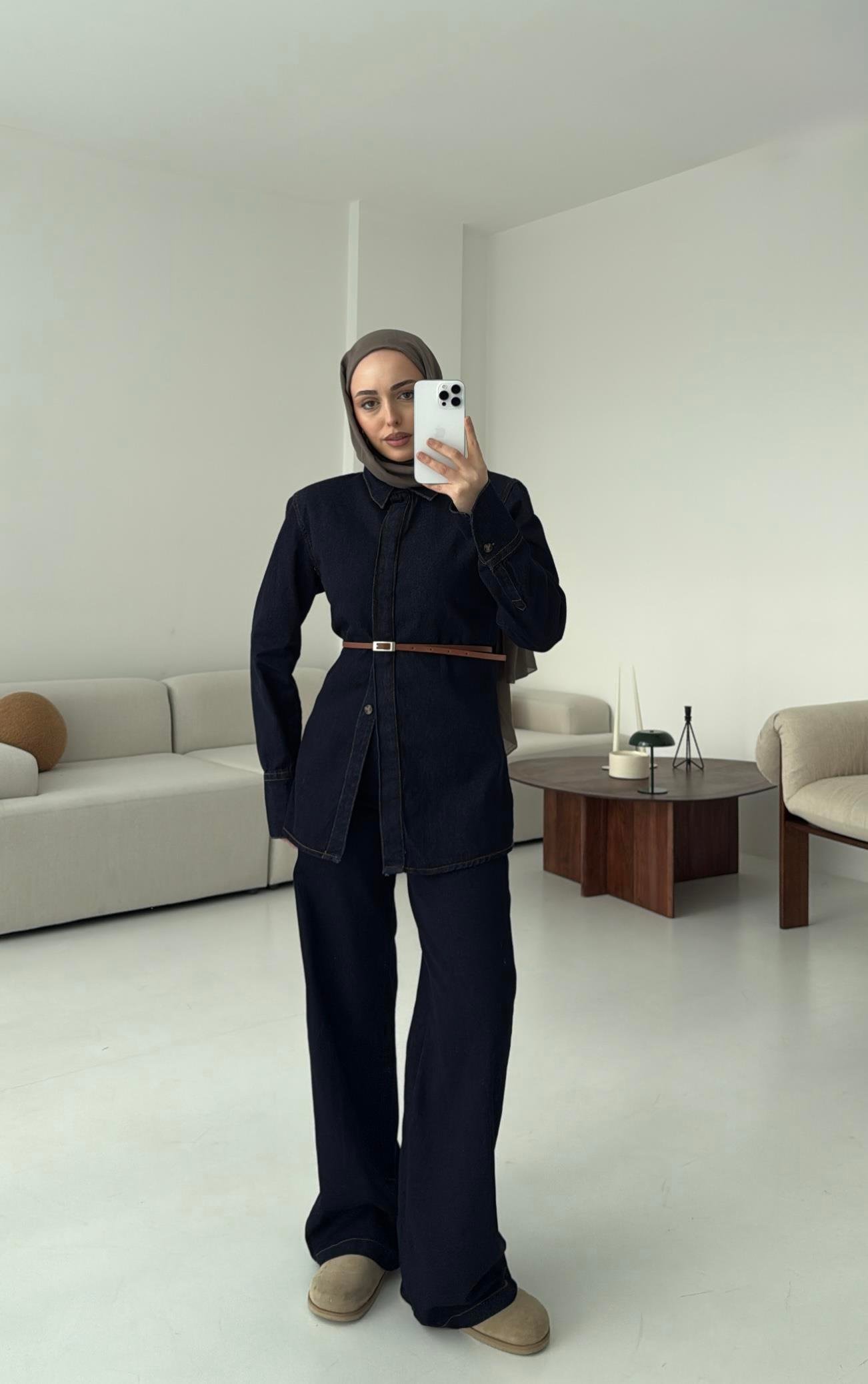 Vatkalı Belden Oturtmalı Kot Takım