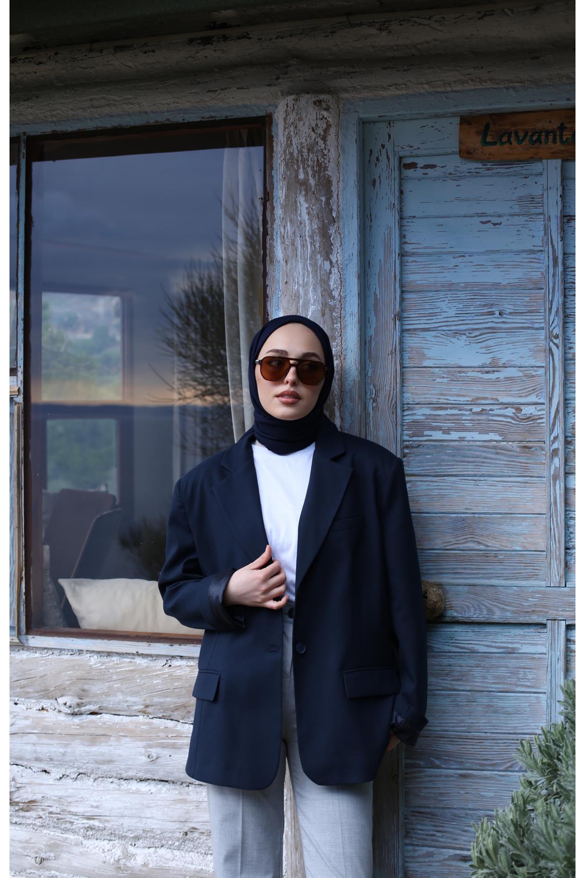 Oversize Kesim Blazer Ceket Lacivert