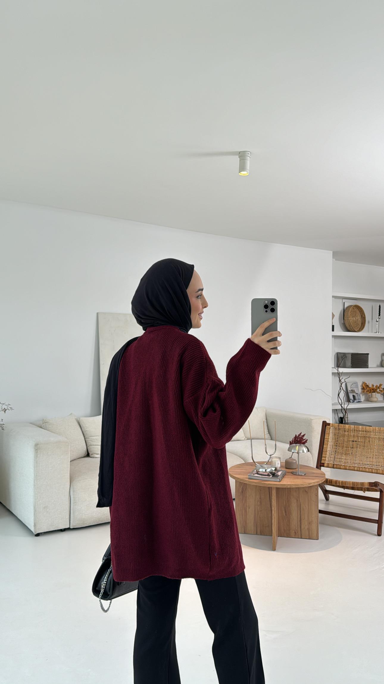 Bağlamalı Triko Hırka Bordo