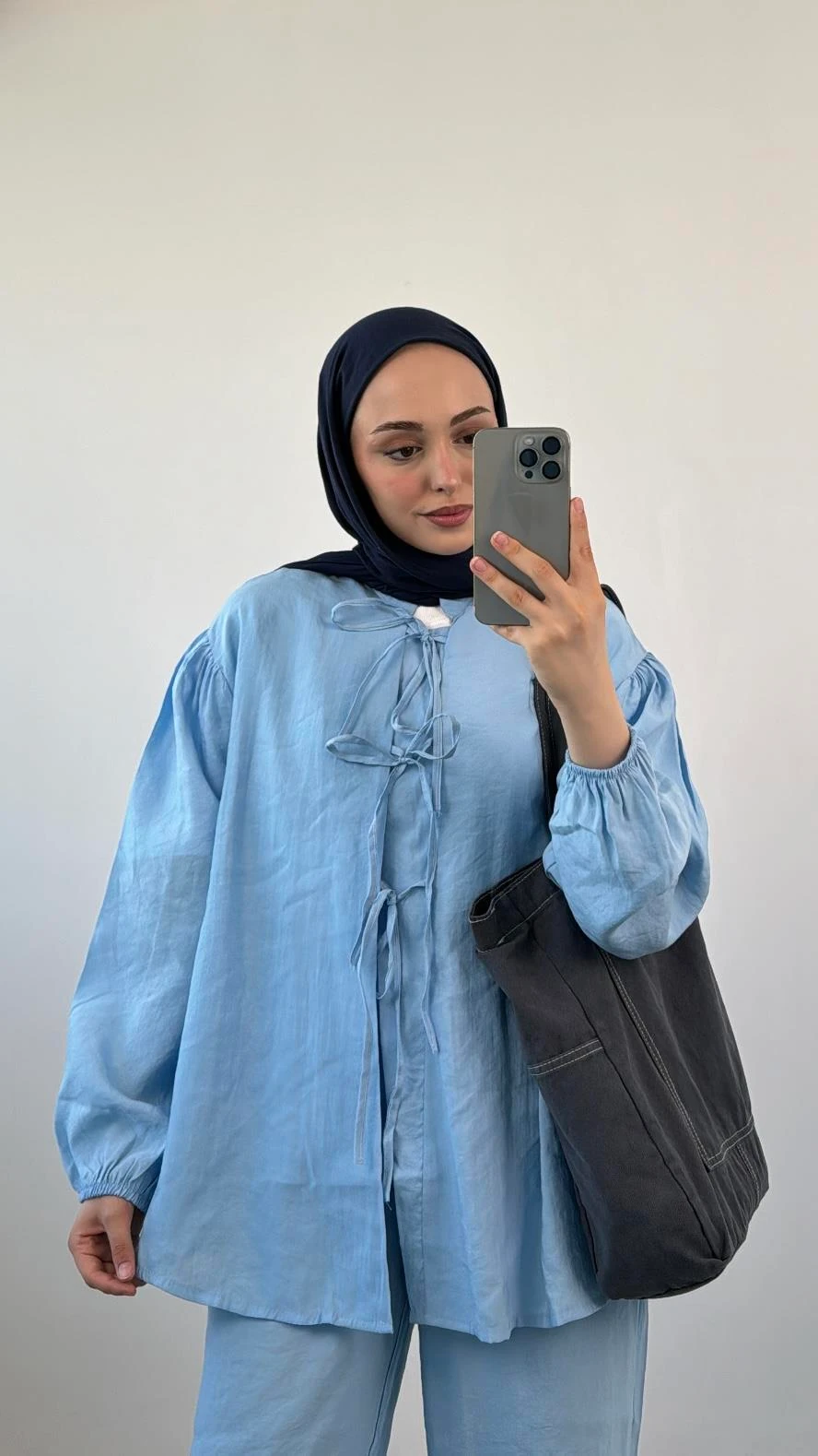 Tencel Önden Bağlamalı Kimonolu Takım Mavi