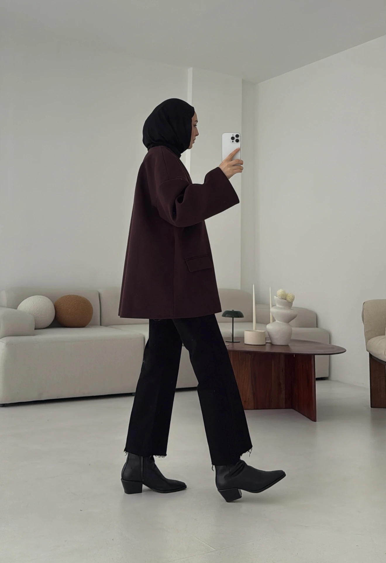 Düşük Omuz Atkılı Kaşe Ceket Mürdüm 