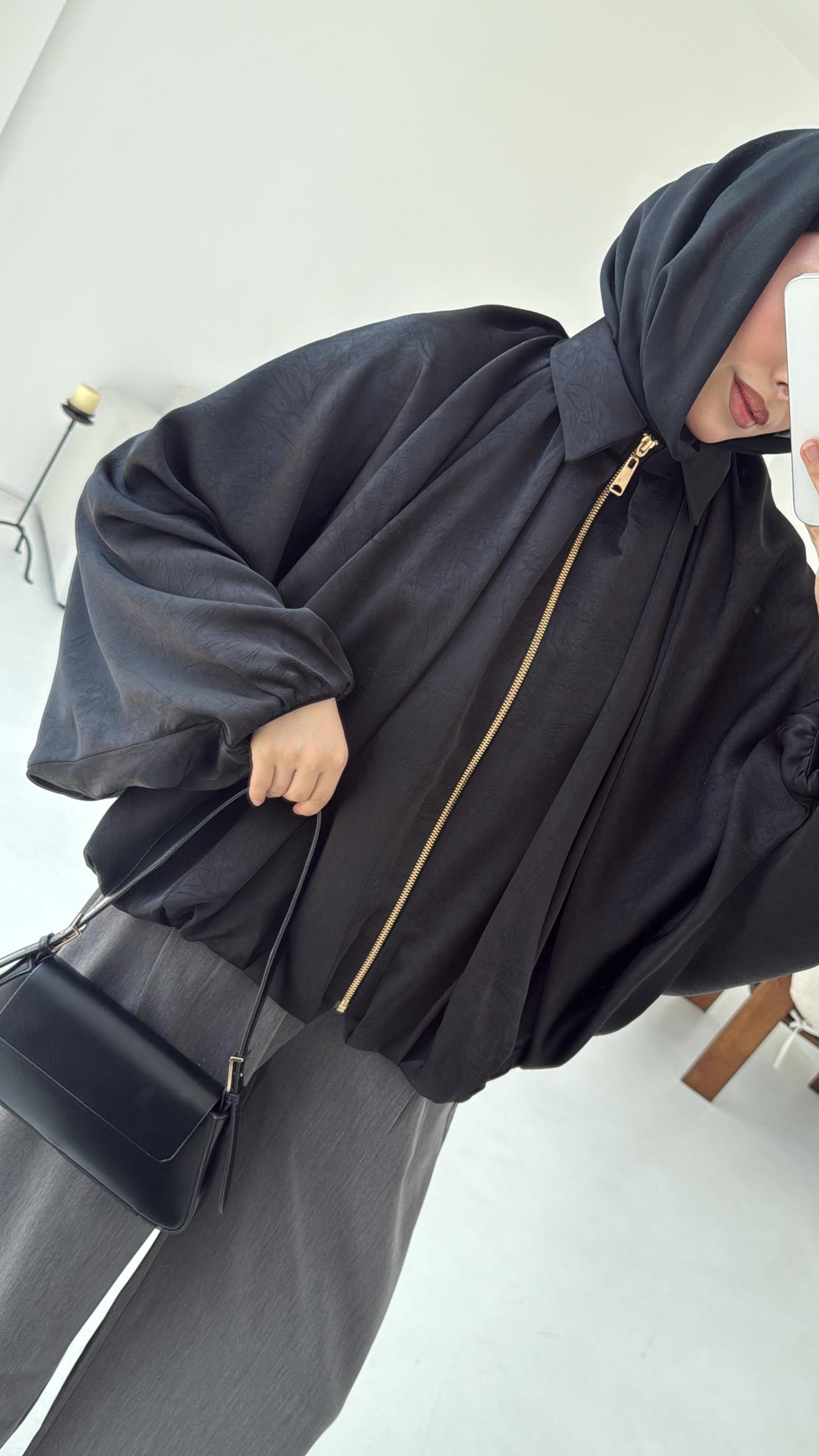 Bomber Saten Ceket Siyah