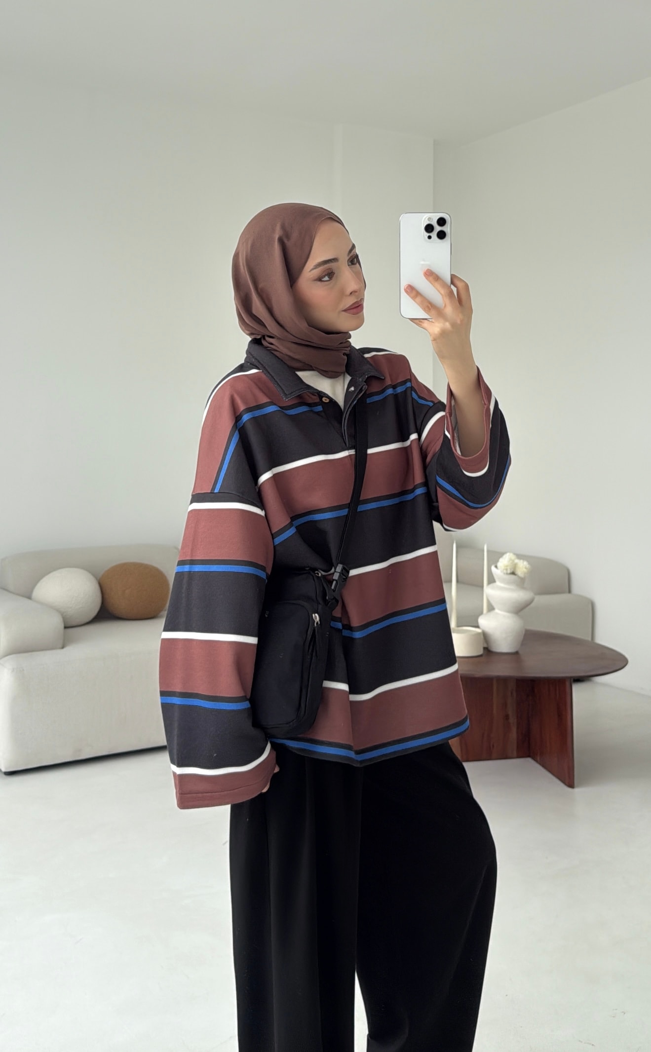 Fleece Polo Yaka Sweatshirt Kahve