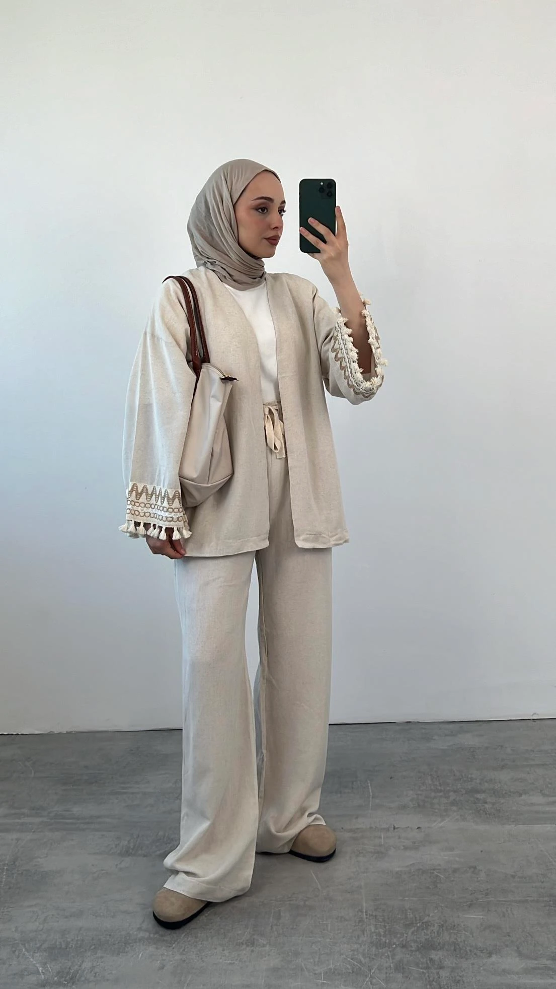 Kol Detay Kimonolu Keten Takım Taş