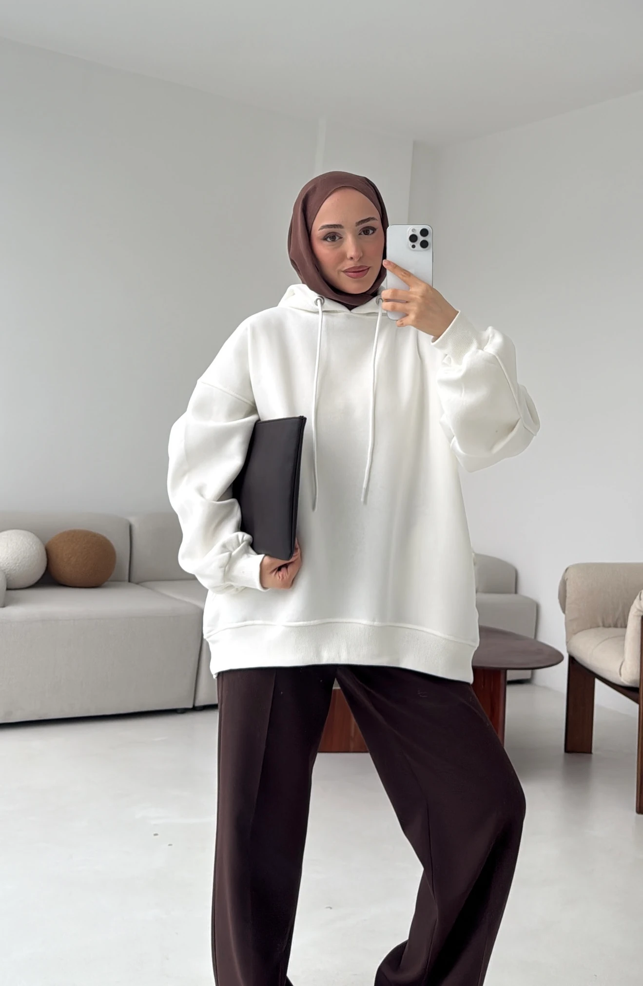 Kolu Pile Detay Oversize Sweatshirt Ekru