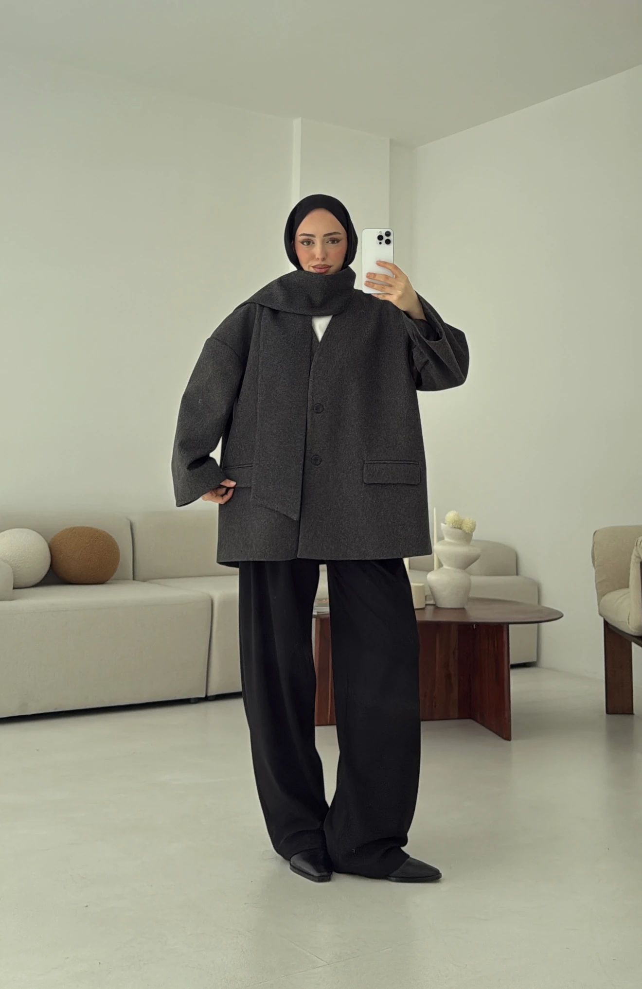 Düşük Omuz Atkılı Kaşe Ceket Antrasit