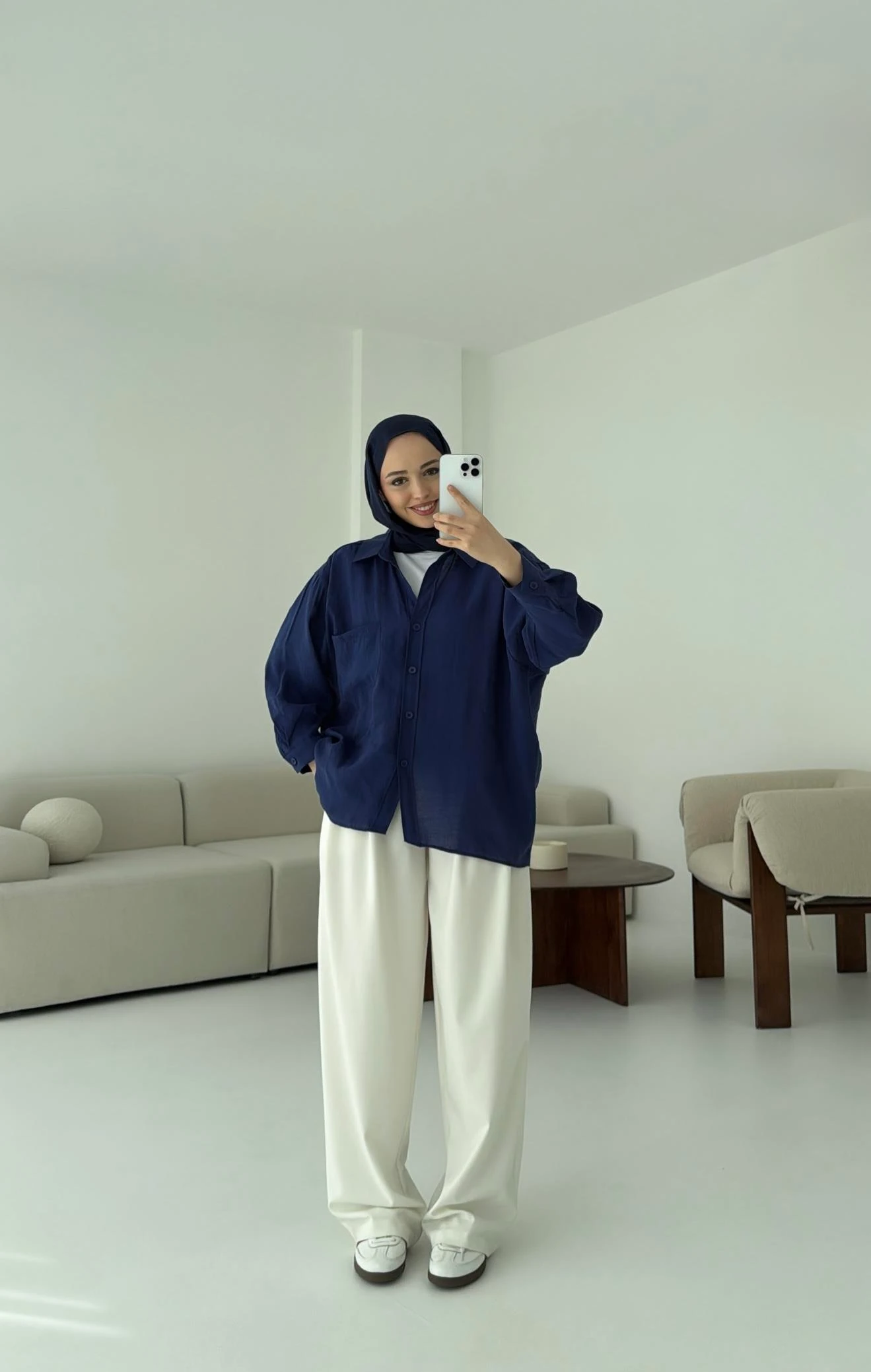 Düşük Omuz Oversize Gömlek Lacivert