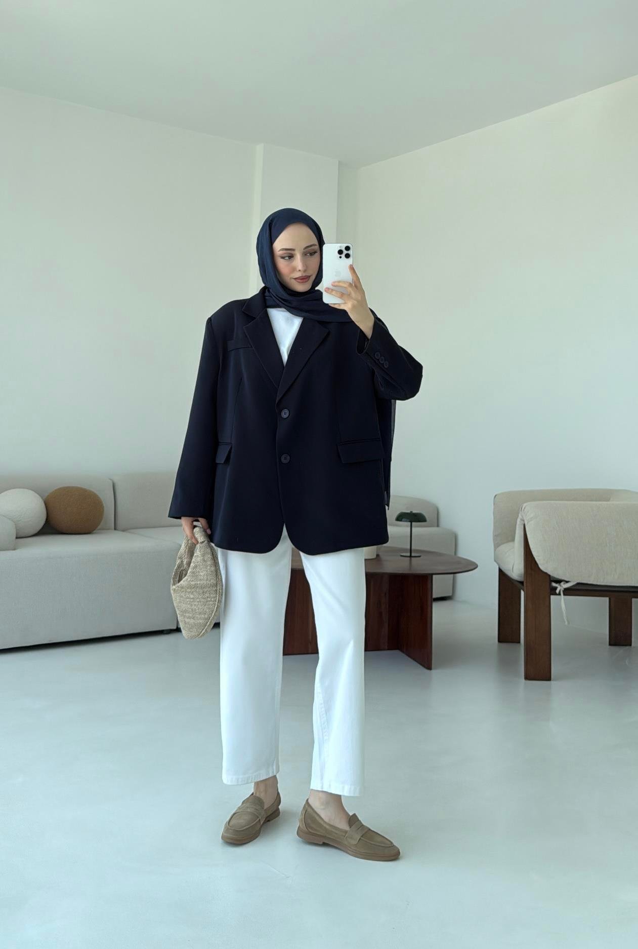 Çift Dügmeli Oversize Blazer Ceket Lacivert