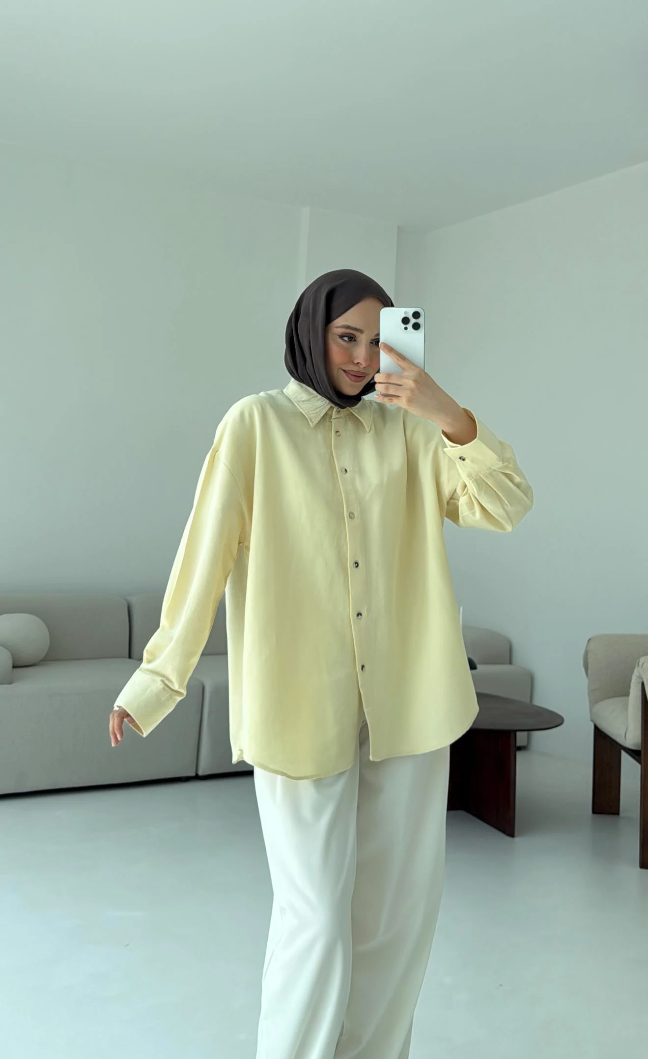 Basic Oversize  Keten Gömlek Sarı