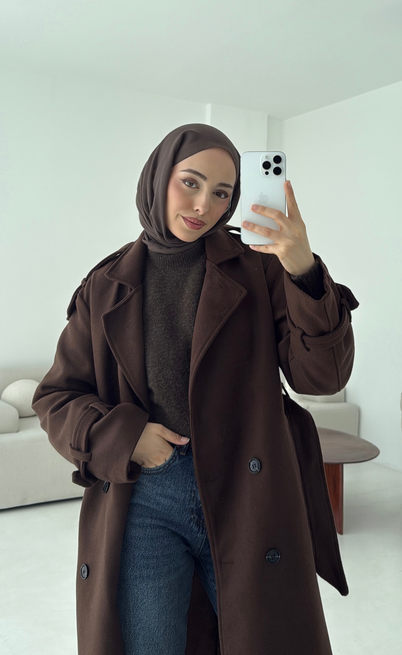 Premium Uzun Kaşe Kaban Kahve