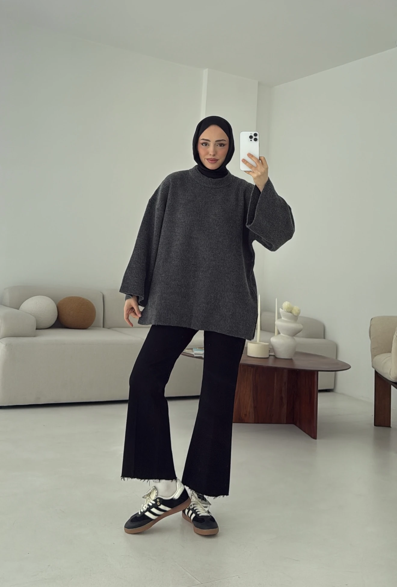 Premium Kalın Fitilli Kazak Antrasit