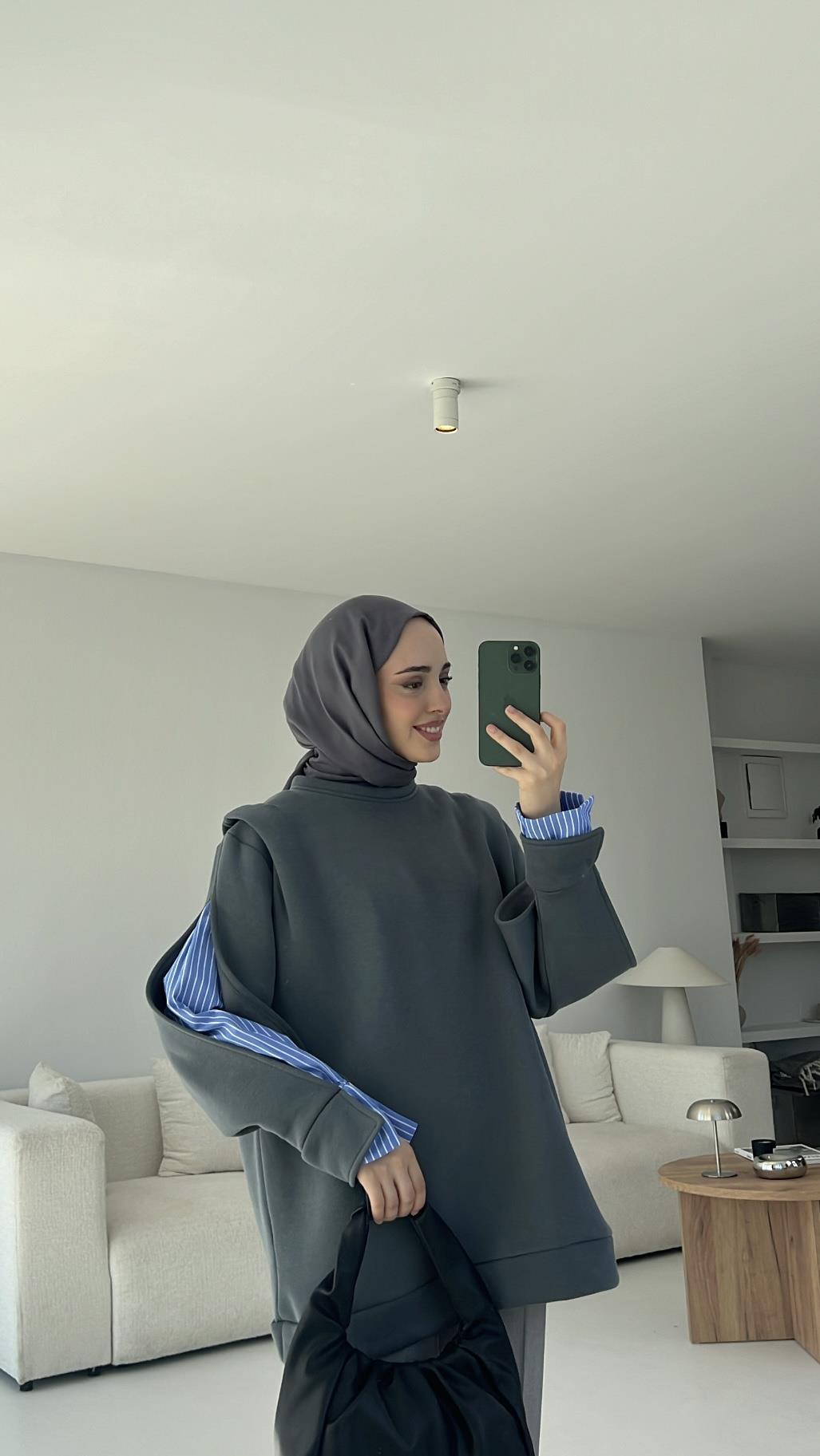 Gömlek Detaylı Sweatshirt Antrasit