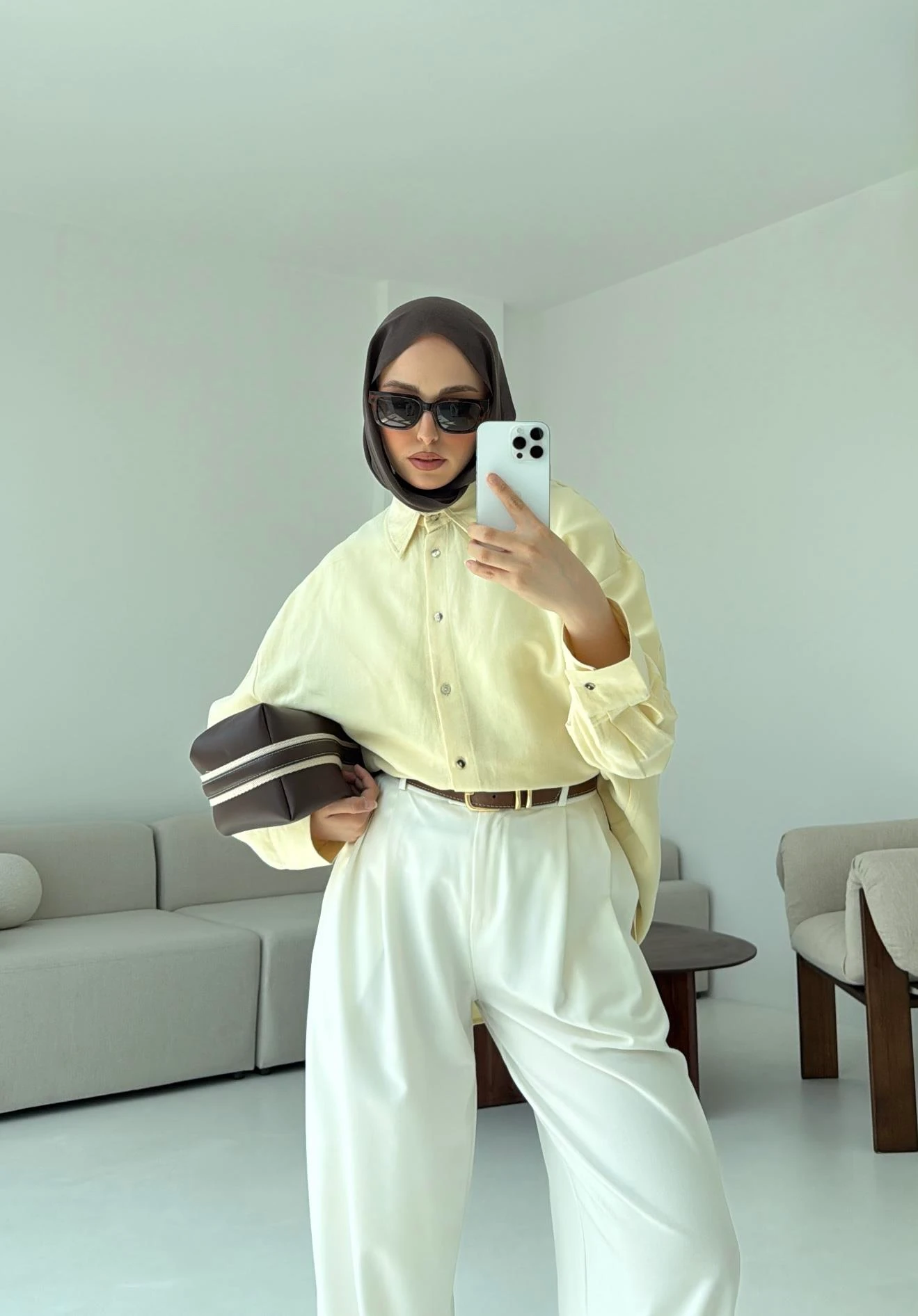 Basic Oversize  Keten Gömlek Sarı