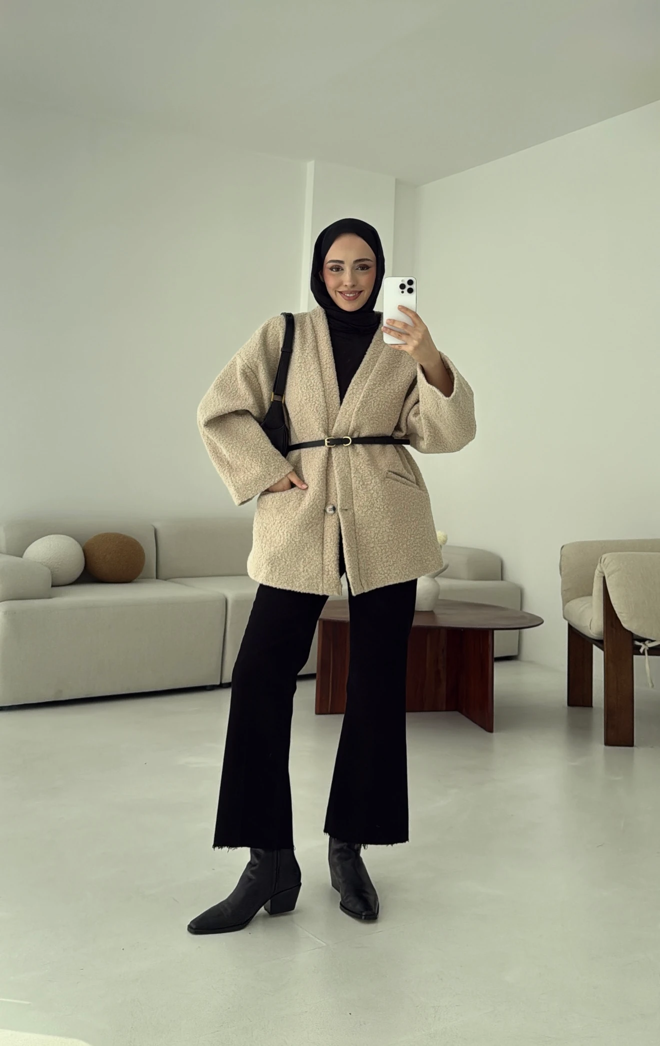 Kemerli Buklet Ceket Bej