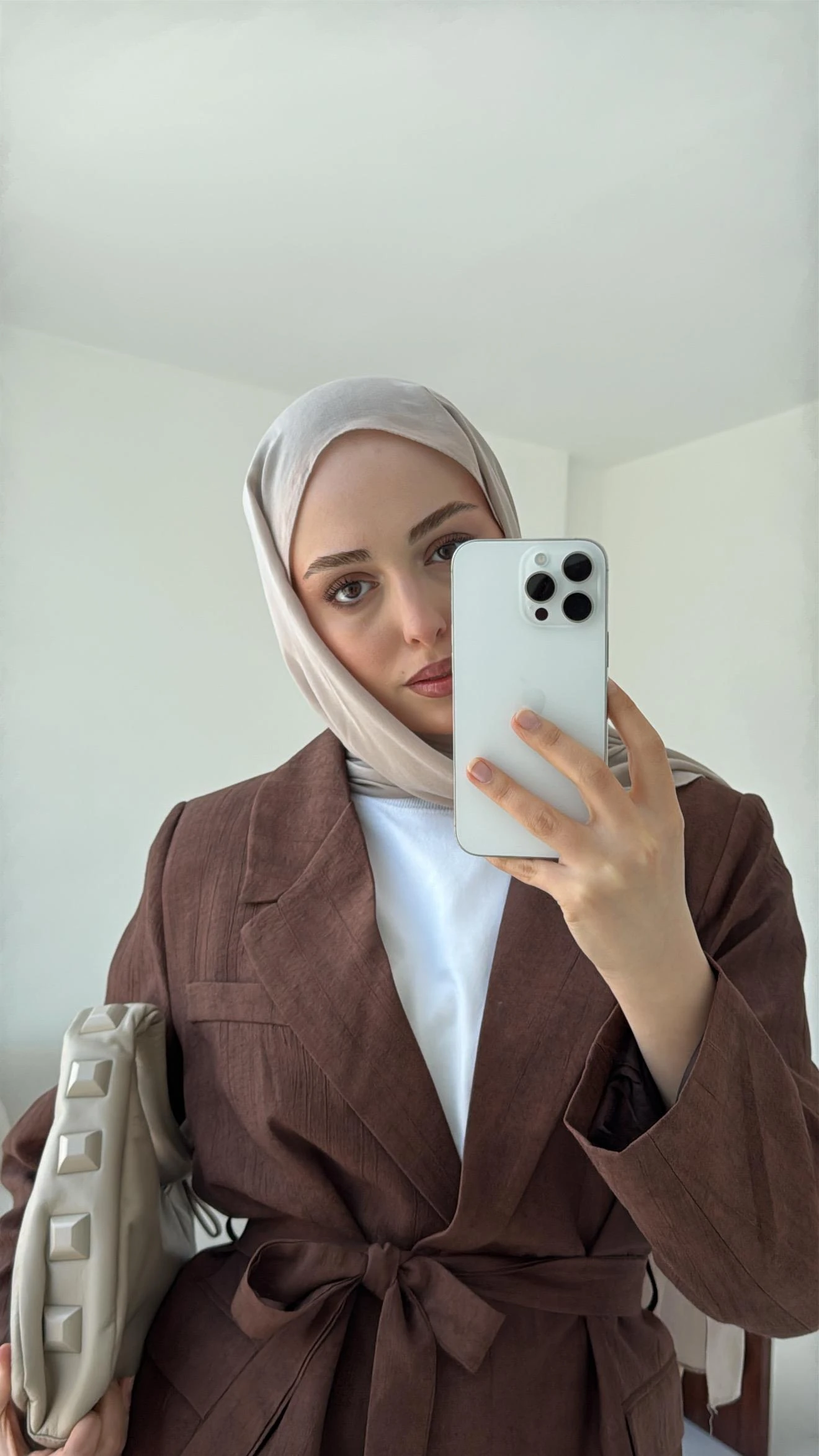 Kemerli Ceket Beli Lastikli Pantolon Takım  Kahve