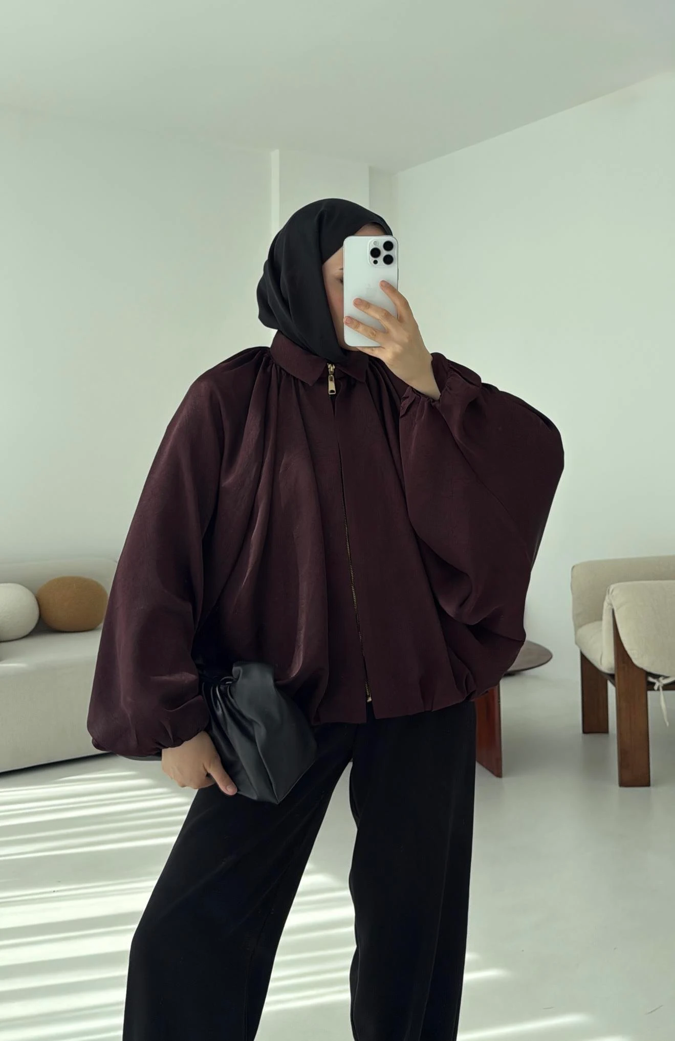 Bomber Saten Ceket Bordo