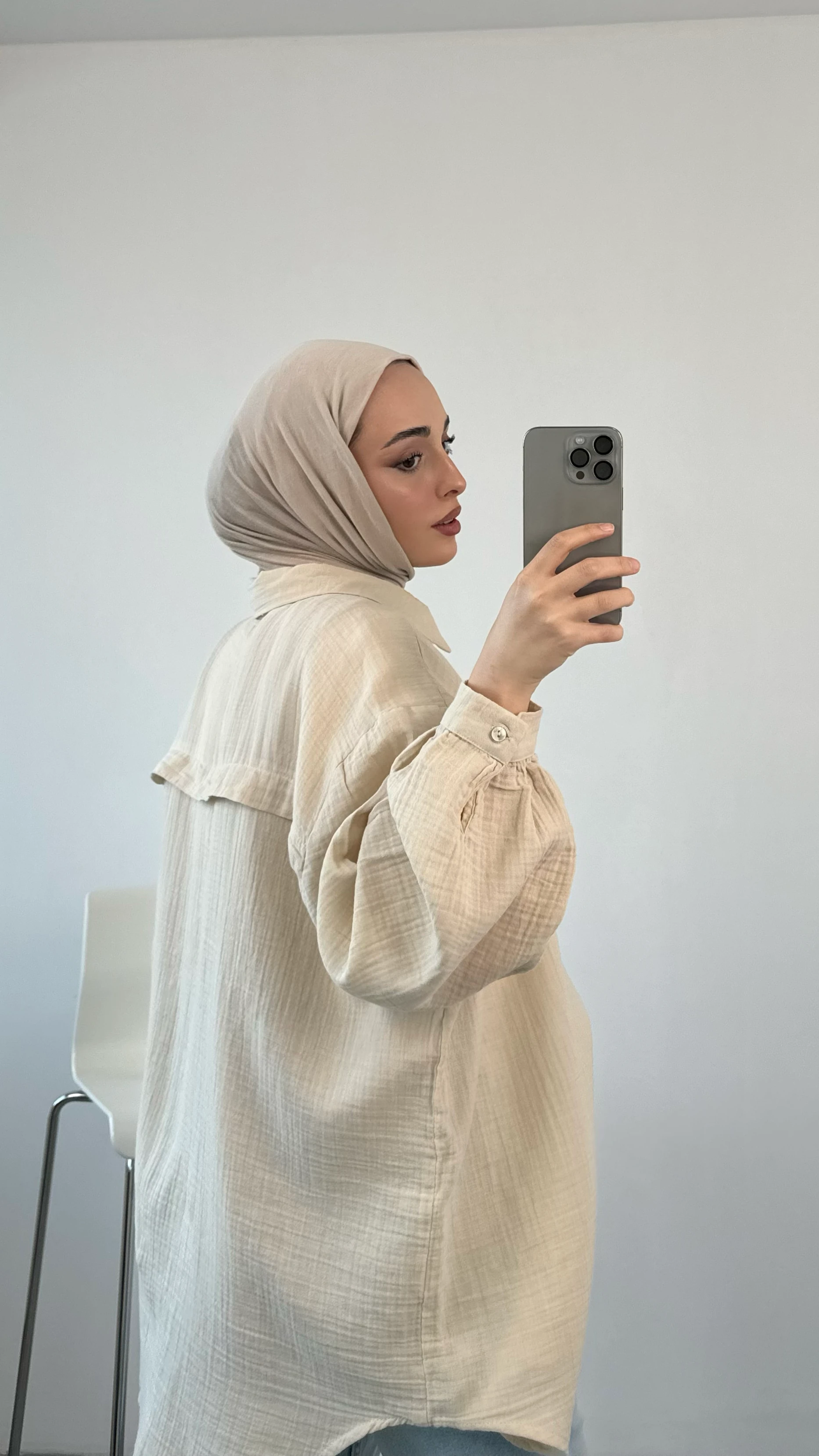 Oversize Müslin Gömlek Bej