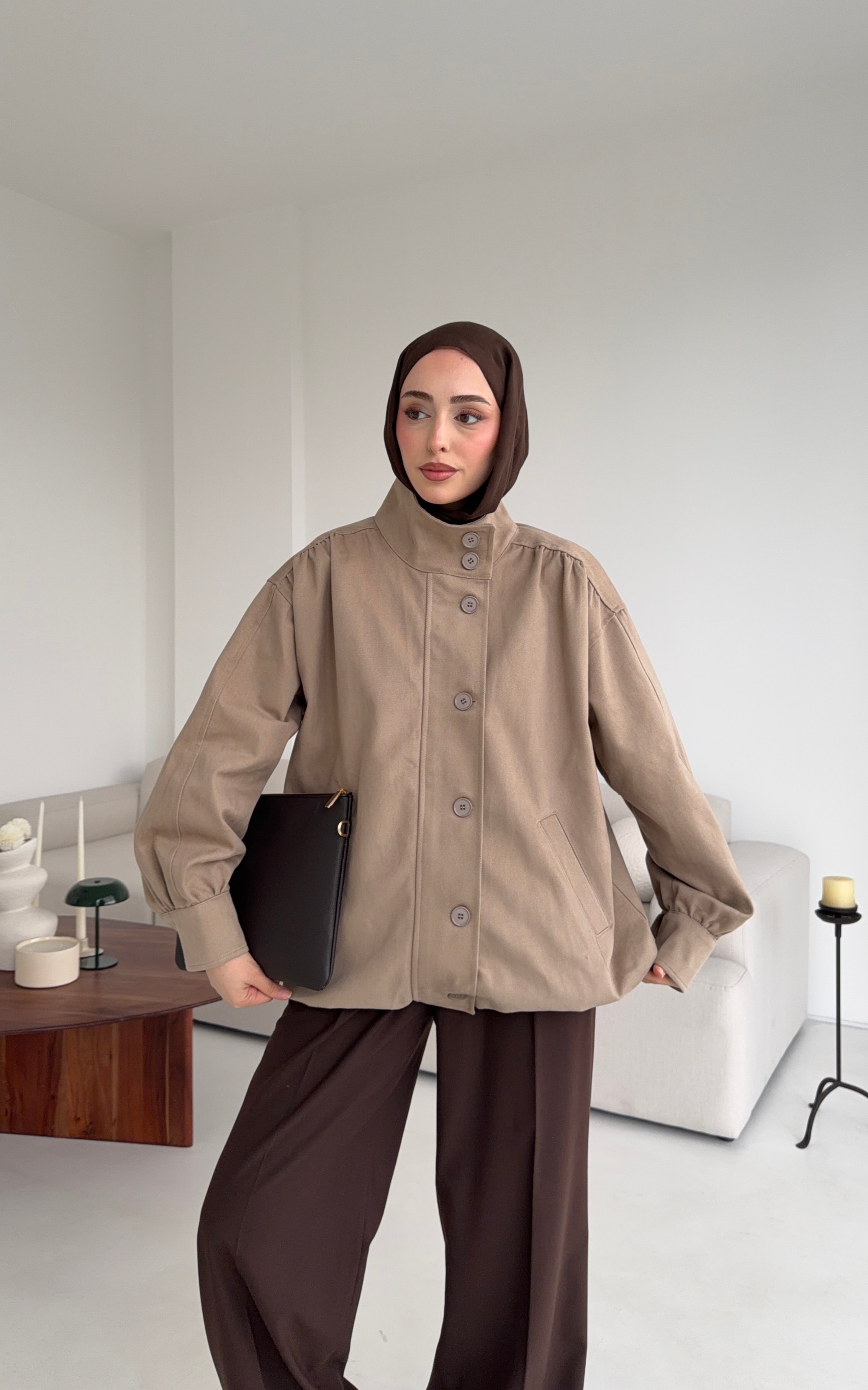 Bomber Gabardin Ceket Bej