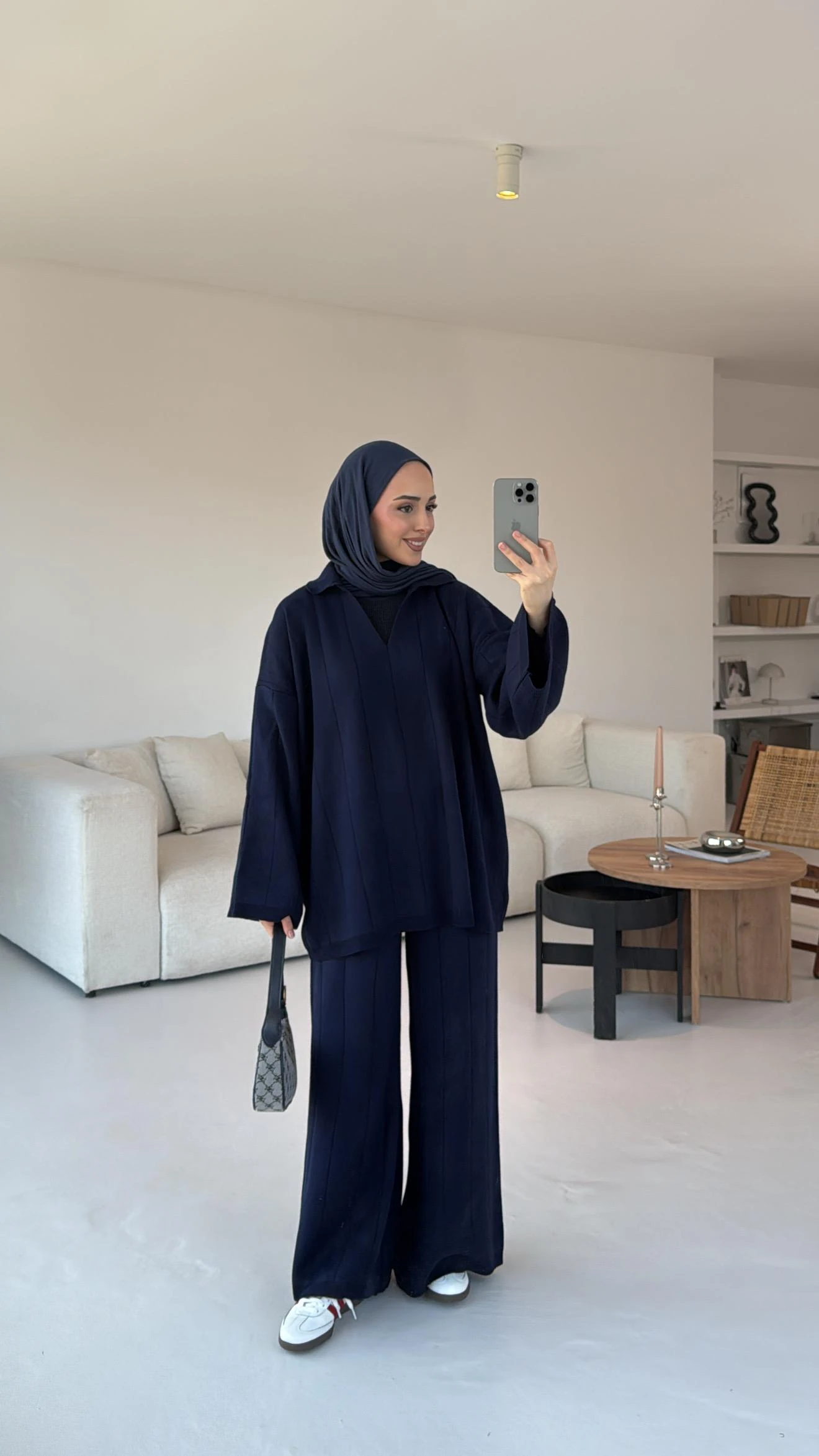 Düz Fitilli Triko Takım Lacivert