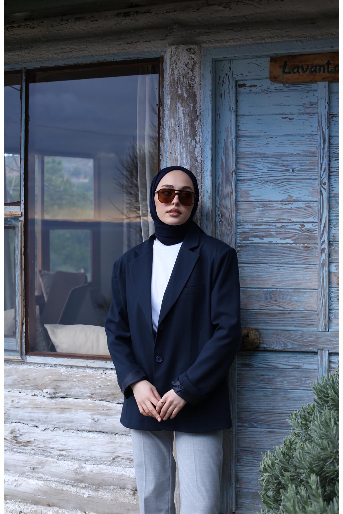 Oversize Kesim Blazer Ceket Lacivert