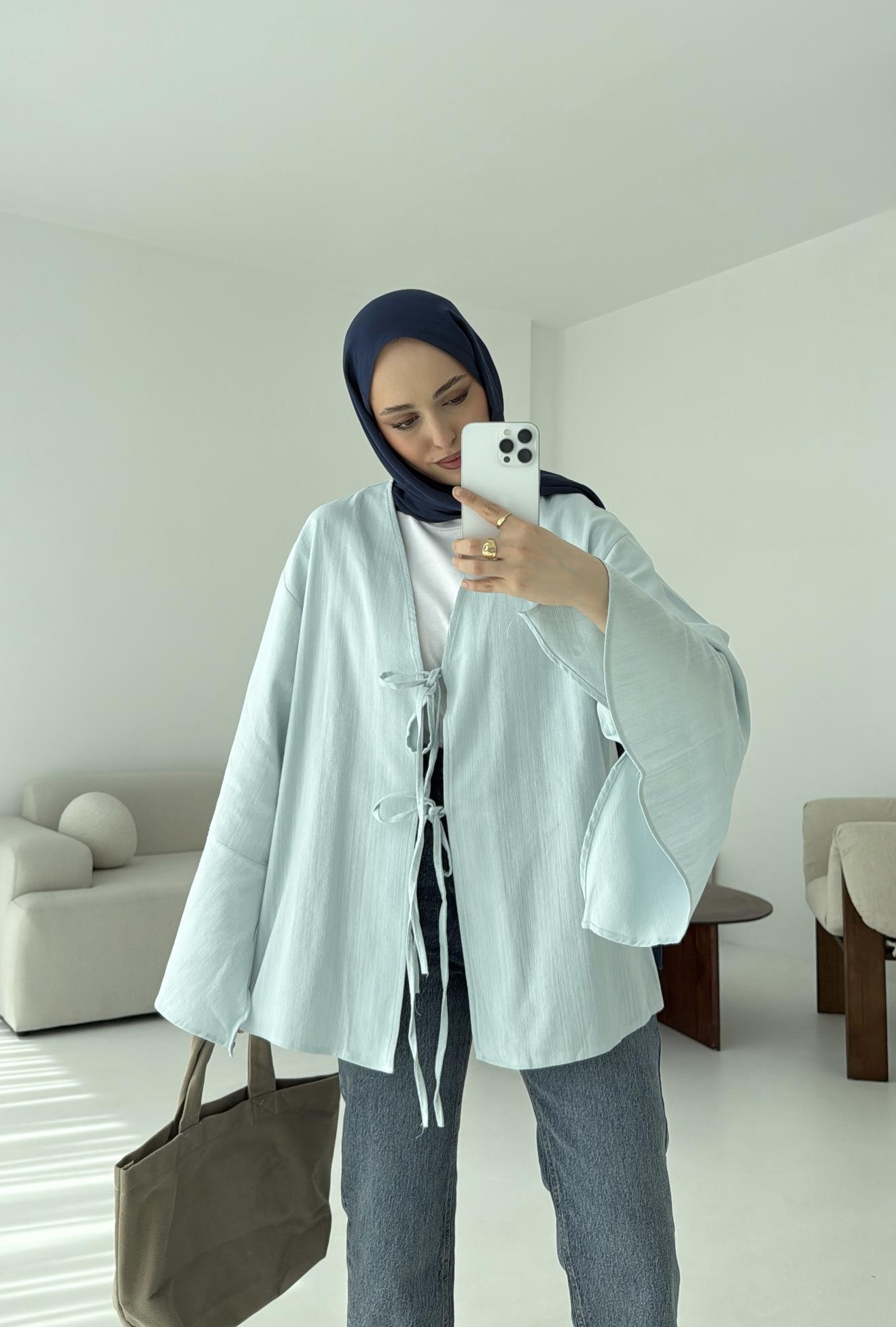 Kol Detay Kimono Mavi