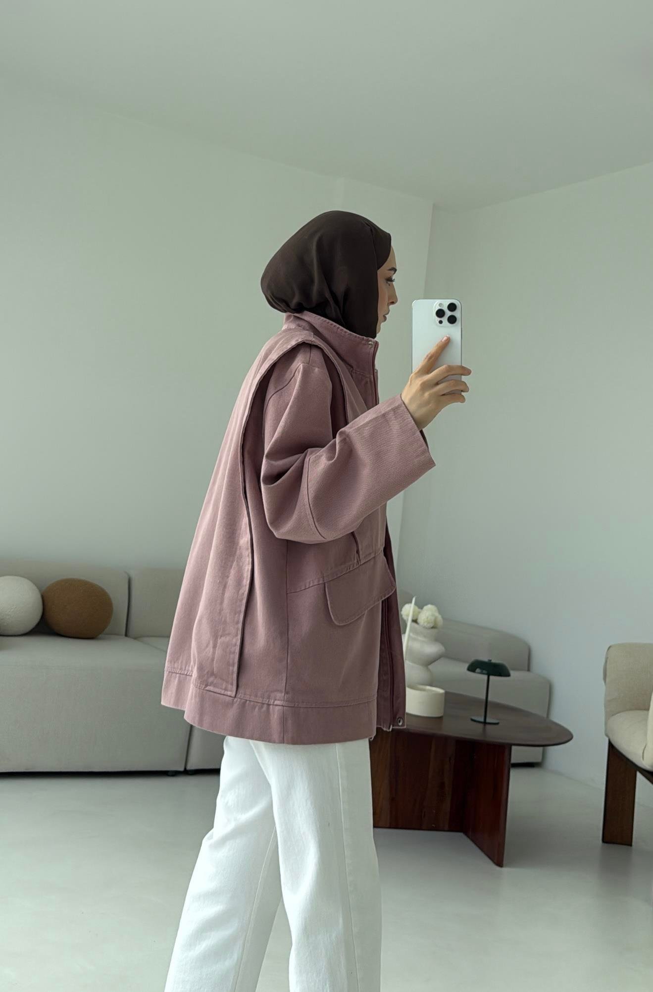 Premium Gabardin Tasarım Ceket Gül Kurusu
