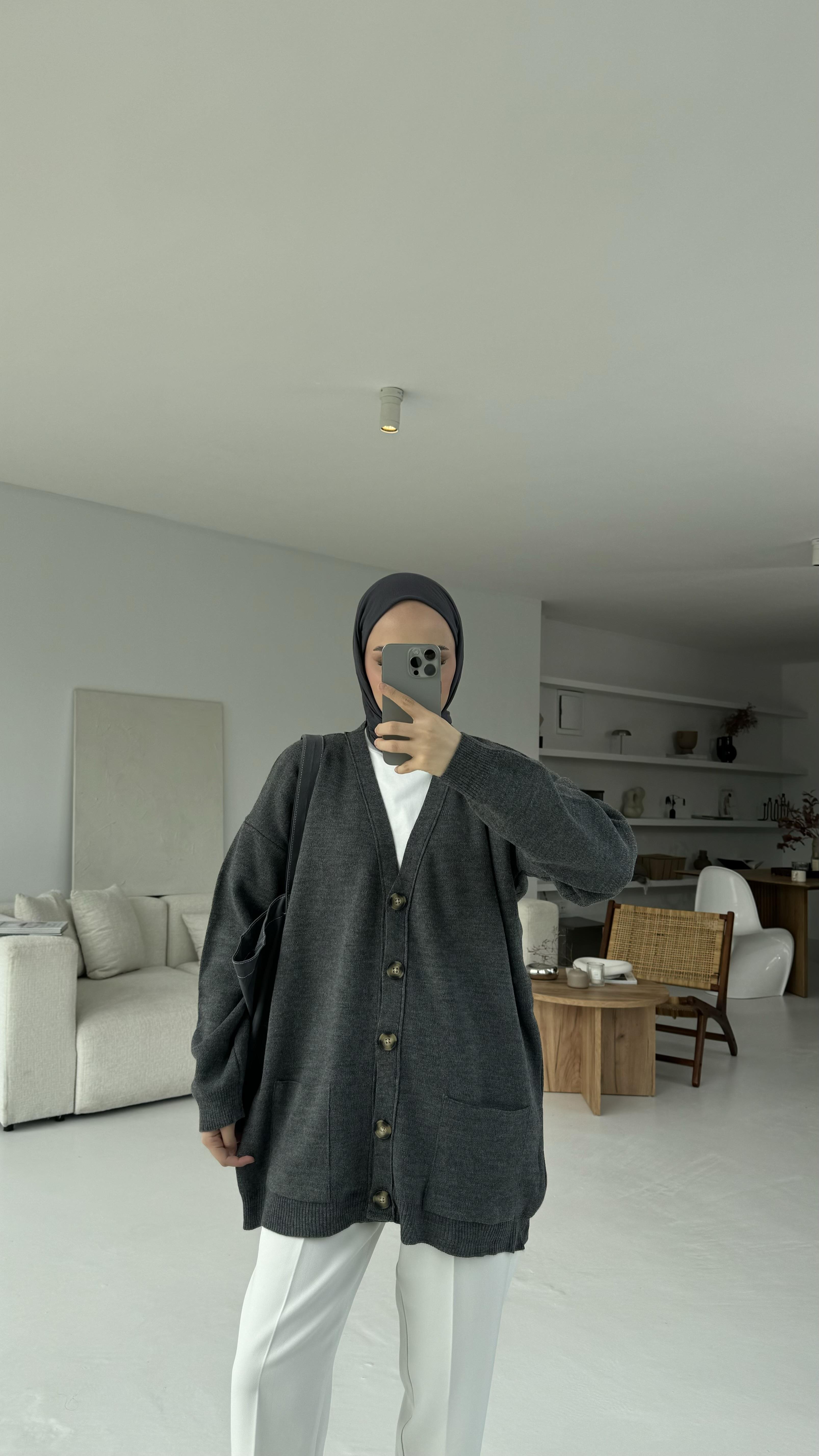 Cepli Triko Hırka Gri