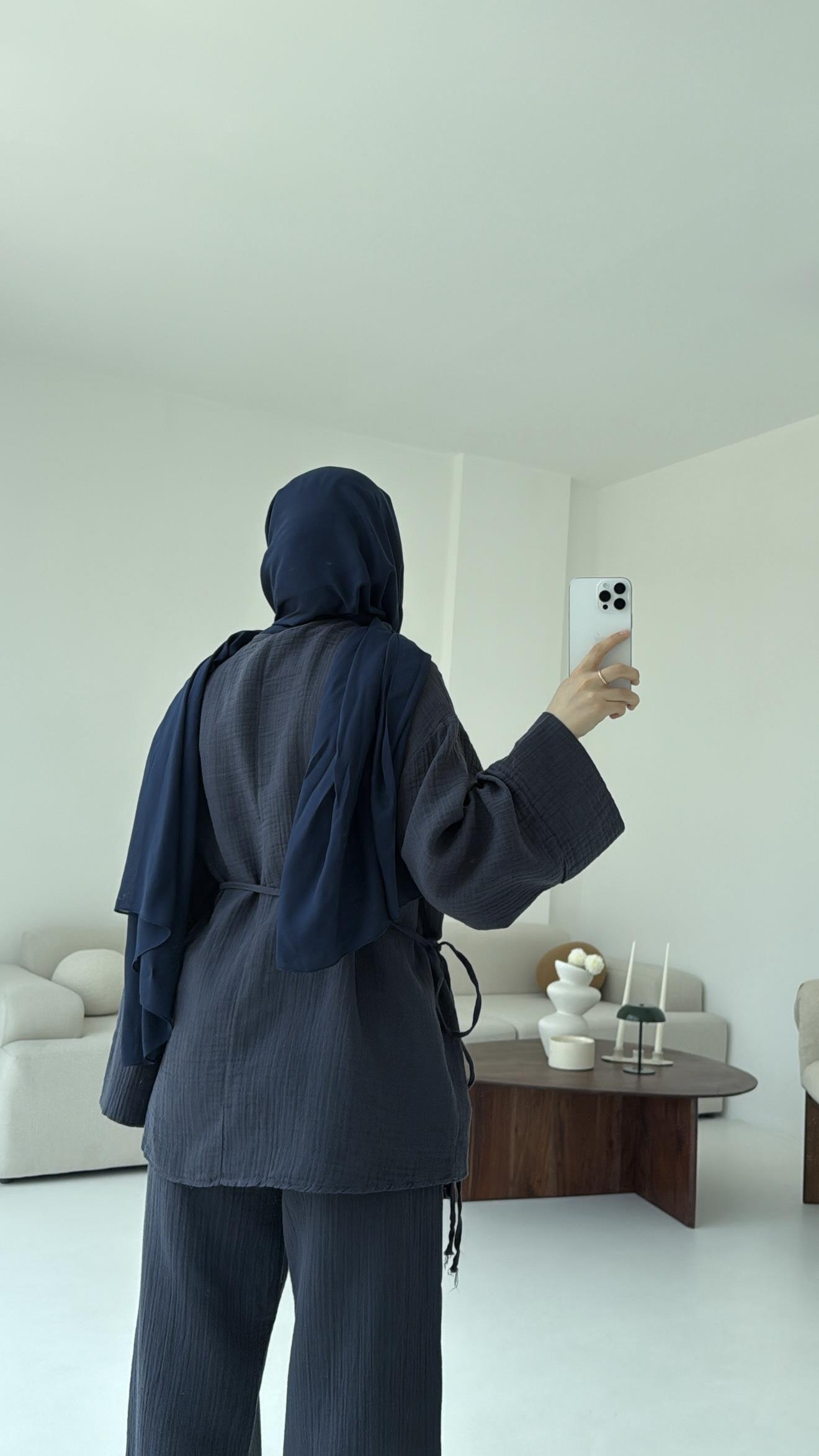 Müslin Yandan Baglamalı Takım Lacivert